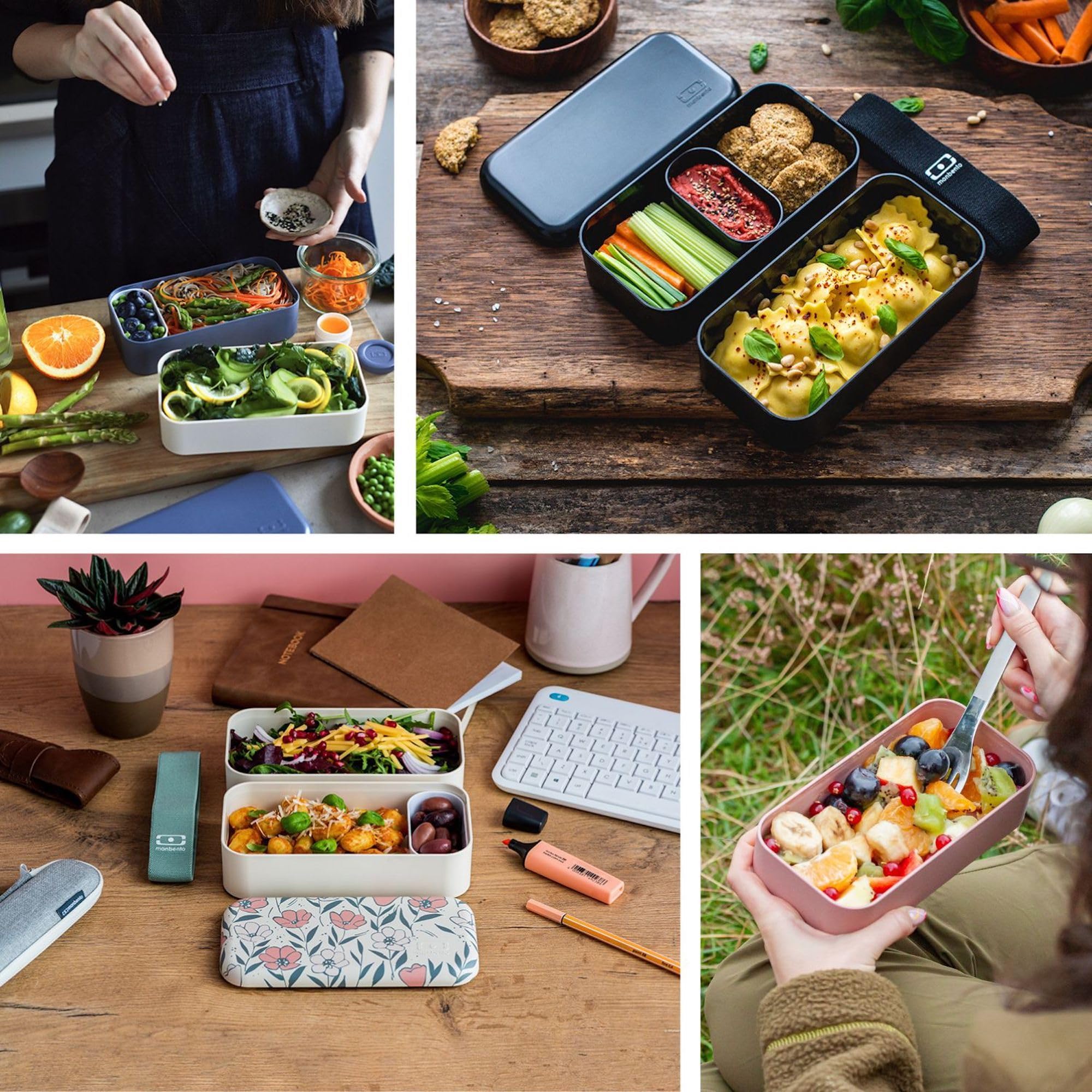 monbento - Bento box MB Original Onyx - Boîte Repas à Compartiments - Lunch box Hermétique 2 étages - Idéal pour Travail/Ecole - Sans BPA - Durable et Sûr - Made In France - Noir