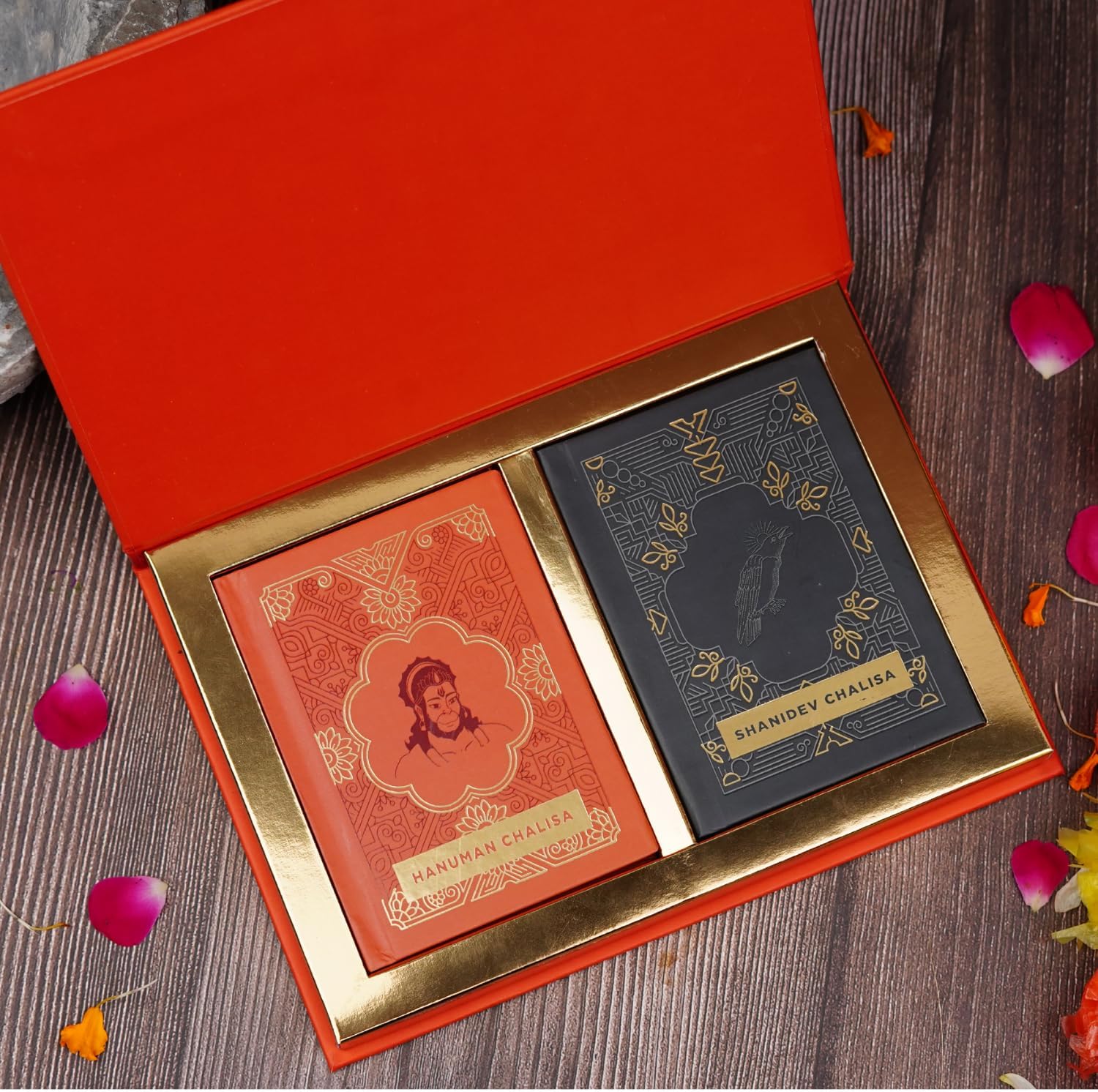 ServDharm Chalisa Sangrah Gift Set โ Hanuman Chalisa and Shani Chalisa (Set of 2 Pocket Books, Hindi, English Scripts) | Hardbound Gift Case