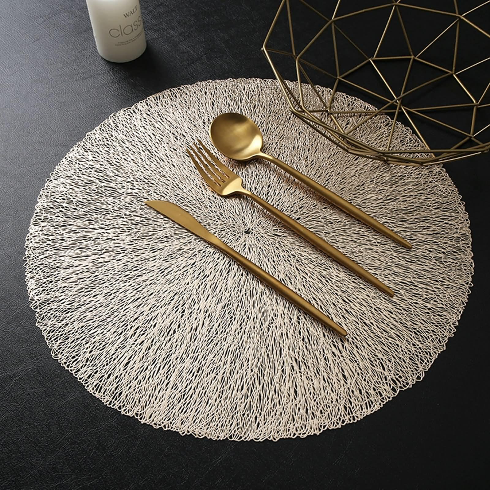 Set de Table 6 Personnes, Or Set de Table XXL 38cm Rond PVC pour Cuisine, Salle à Manger, Maison et Hôtels