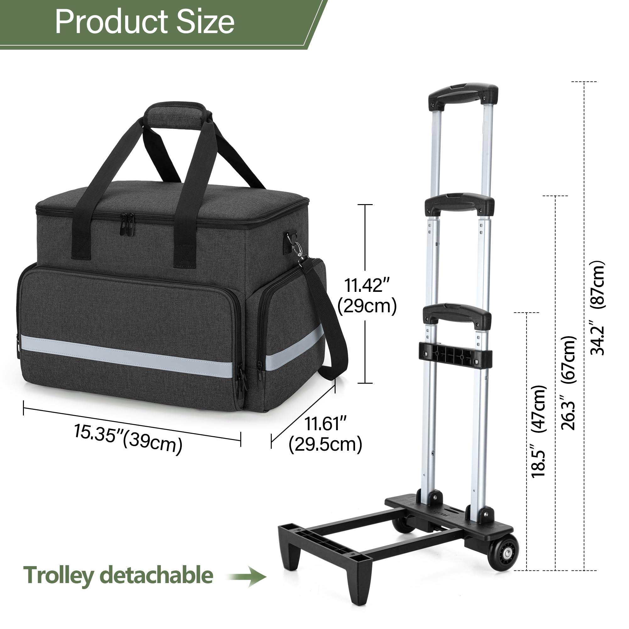 CURMIO Sac de Travail pour Enseignant, Mallettes à roulettes pour Ordinateur Portable 14'', Sacoche Trolley Multifonction pour l'enseignement, Le Bureau, l'artisanat, Noir