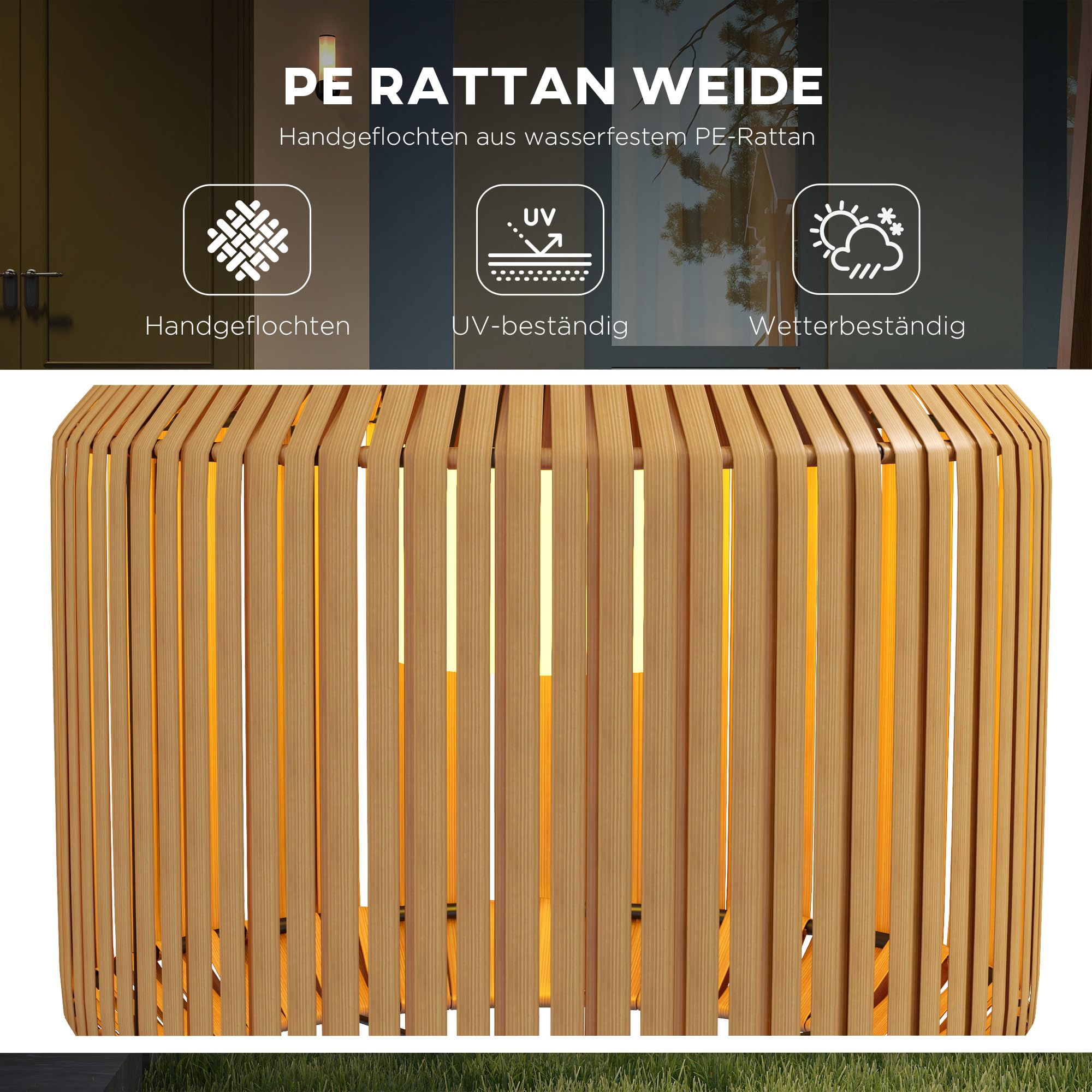 Outsunny Solar Stehlampe Rattan Solarlampen mit Lichtsensor Aufladbar LED Solarleuchte IP44 Wasserdichte Solarlampe Outdoor Lampe Solarlaterne für Garten Balkon Außen Rasen Hof, Gelb