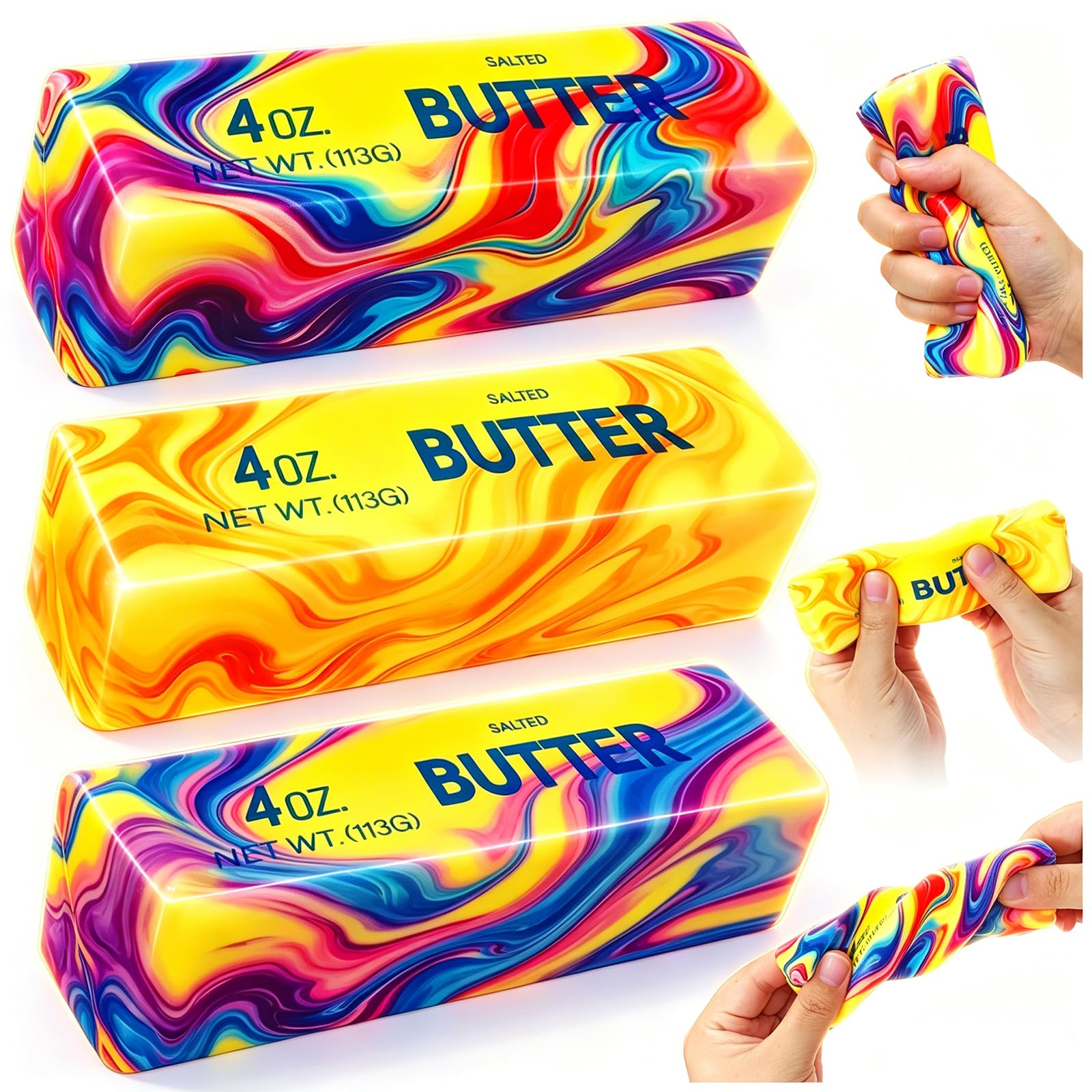 3PCS Butter Squishy Rainbow Ripples Butter Squishy, Soft Slow Rising Butter Sensory Sensory Fidget Toy Stress Relief for Adults Fidgets Toy for Home Office Desk Christmas Birthday Party Favors