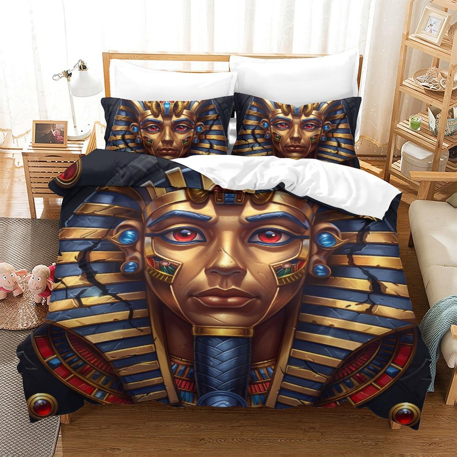 Parure de lit pharaon 200x200 cm en microfibre avec 2 taies