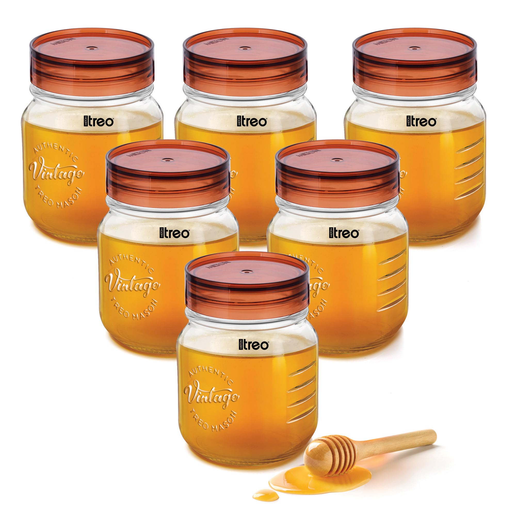 Treo By Milton Vintage Glass Jar with Airtight Lid Glassy Kitchen Storage Container, BPA Free, Transparent Storage Organizer,Multipurpose Dabba for Food,Spice,Cereals, Cookies,Dry Food,Set of 6, 500ml