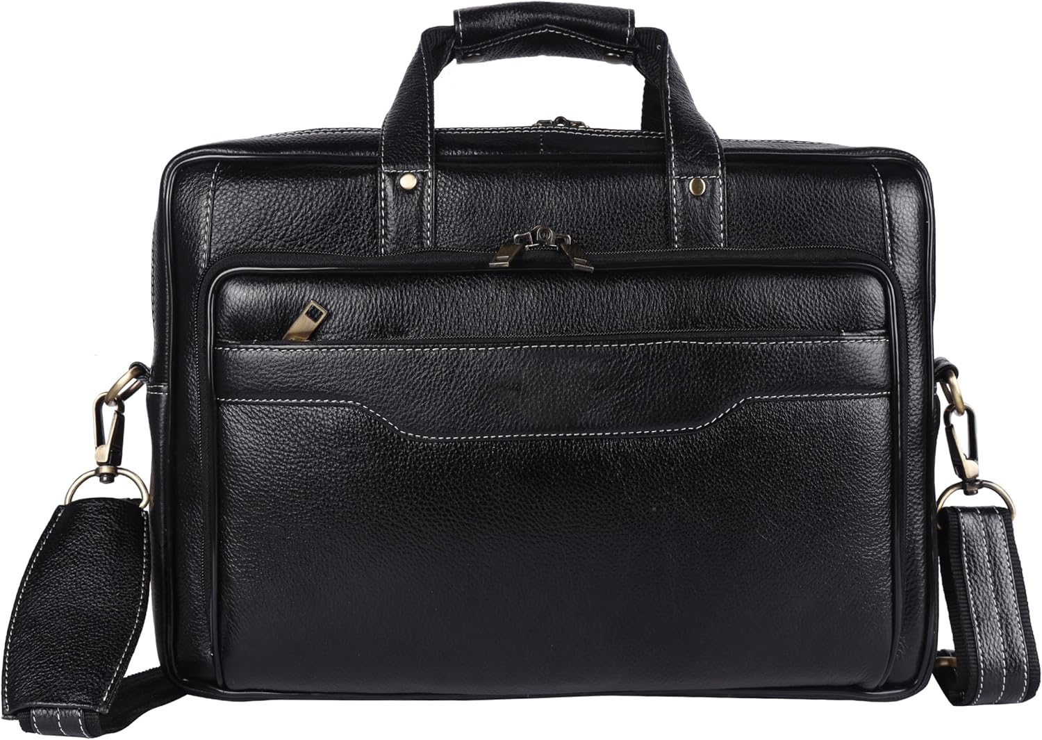 Premium Vintage Leather Laptop Briefcase for Men, Business Work Bag with Shoulder Strap, Multi-Compartment Messenger Bag