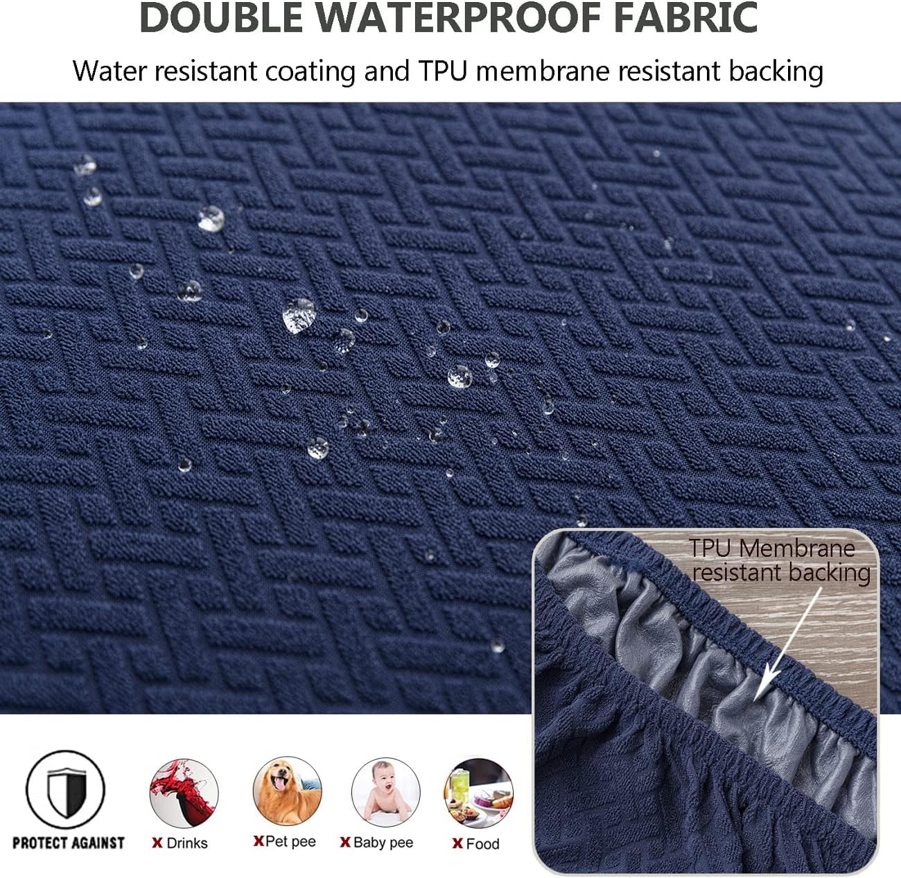 Stretch Lattice Jacquard Waterproof Chair Seat Covers for Dining Room 1/2/4/6 PCS Chairs Covers Dining Chair Covers Kitchen Chair Covers (Navy,6 Pcs)