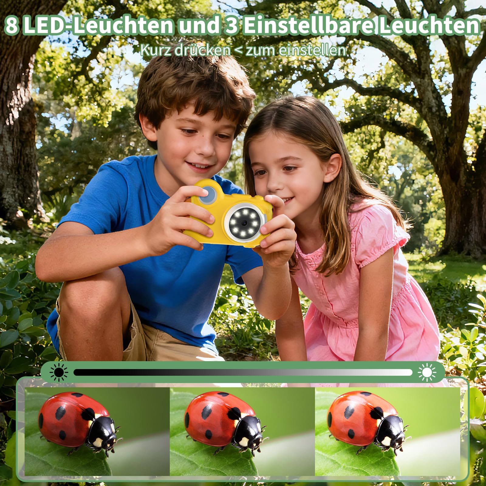 2 in 1 Mikroskop für Kinder 3–12 Jahren, Gelb | 1000X Mikroskop Digital mit 2.0" IPS, Handy USB Mikroskop mit 8 LEDs, Taschenmikroskop für Weihnachten, Geburtstagsgeschenke