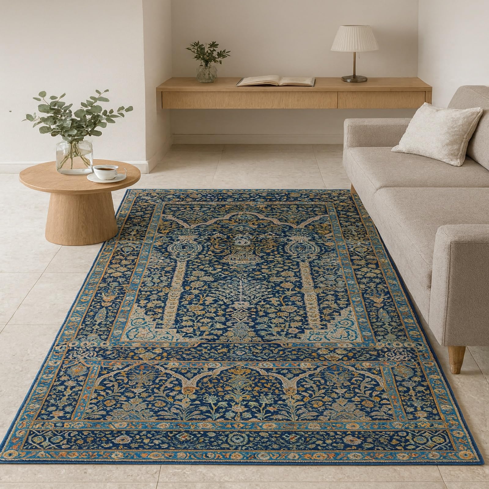Tapis de décoration 170x200 cm géométrique bleu pour isoler votre bureau
