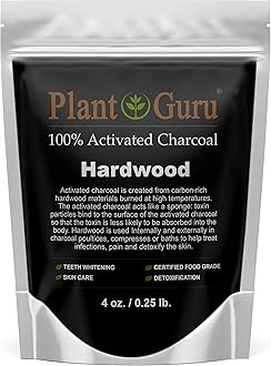 Plant Guru Activated Charcoal Powder 4 oz. HARDWOOD - Food Grade Kosher Non-GMO - Teeth Whitening, Facial Mask and Soap Making. Promotes Natural Detoxification and Helps Digestion