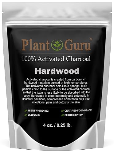 Polvo de carbón activado de 4 onzas de madera dura - Grado alimenticio Kosher sin OMG - Blanqueamiento de dientes, máscara facial y fabricación de