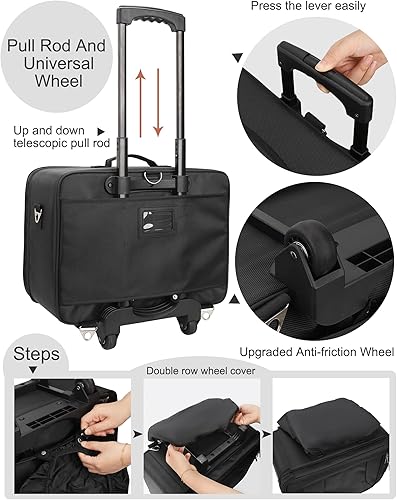 Miniatura 10 de MONSTINA Estuche de tren de maquillaje rodante, bolsa de peluquería de belleza profesional de cosméticos con correa para el hombro, Negro -, Estuche