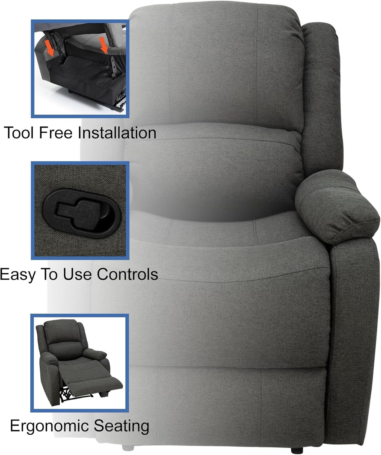 RecPro Charles Collection | 30" Zero Wall Wall Hugger Recliner | Slideout RV Living Room Chair | Cloth (Fossil, 1 Chair)