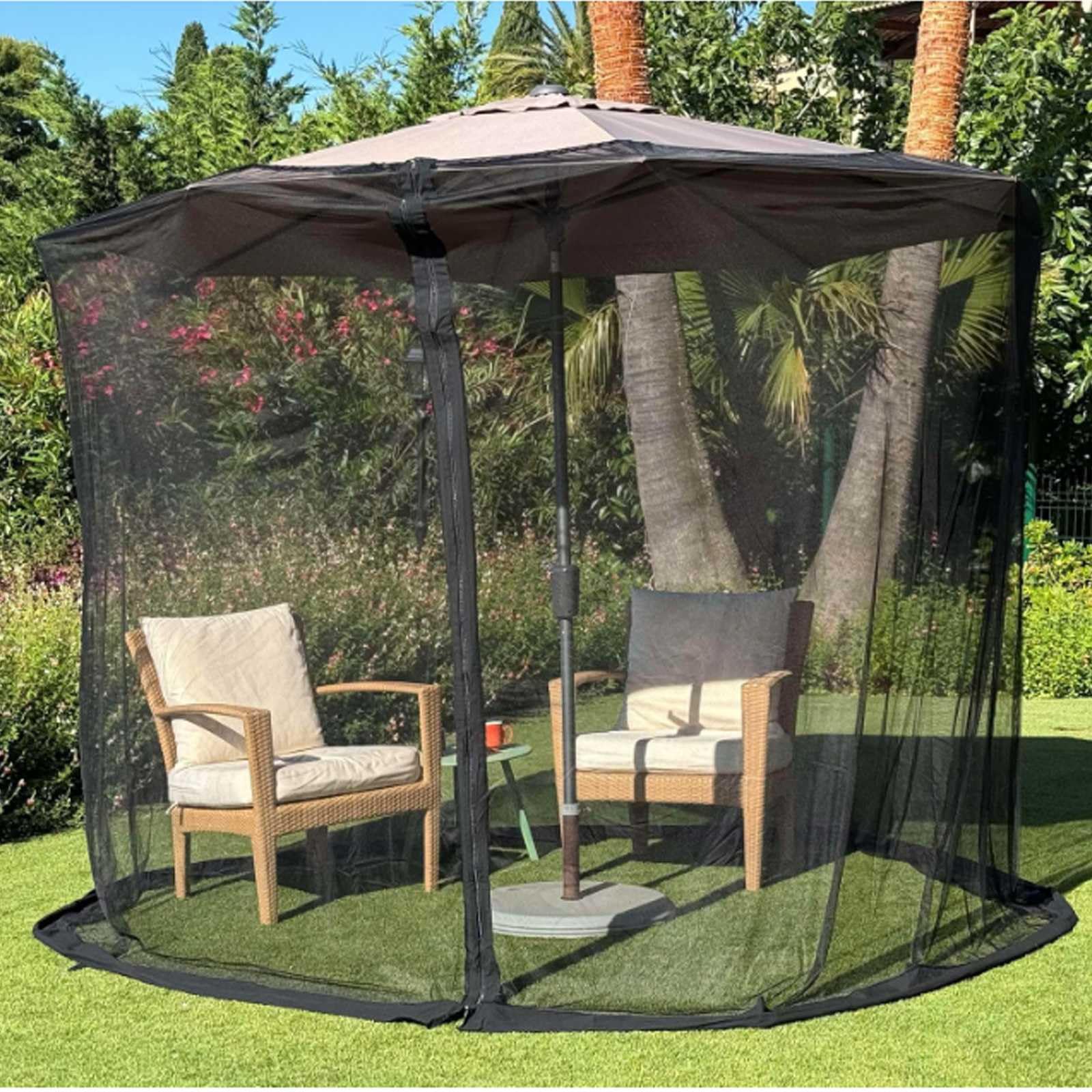 Moustiquaire de parasol cantilever ajustable en polyester noir pour table de terrasse extérieure