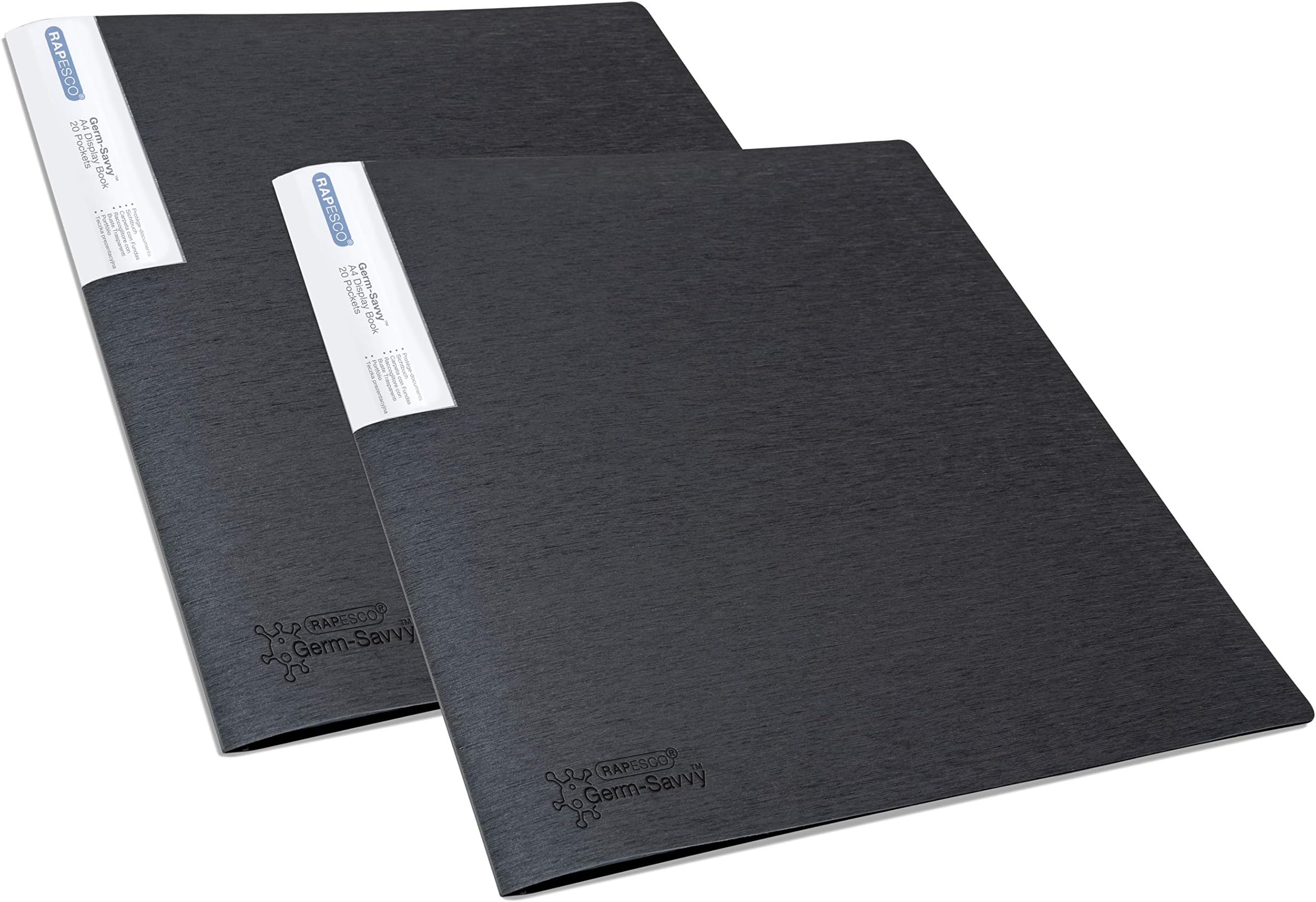 Rapesco 1643 Presentation Folder with Antibacterial Protection, 20 Pockets, A4, Black, Pack of 2