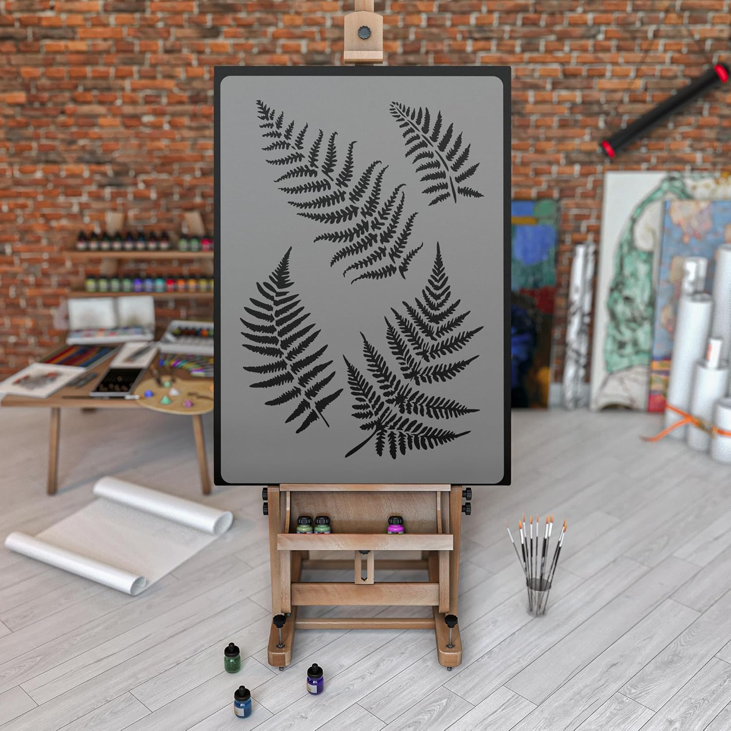 NAKLEO Floral Large Wall Painting Stencil 23,2" x37,4, Fern Leaf Frond Branch Pattern, Reusable Plastic Flower Template, DIY Art and Craft Home Decor, Floor Wood Fabric Furniture