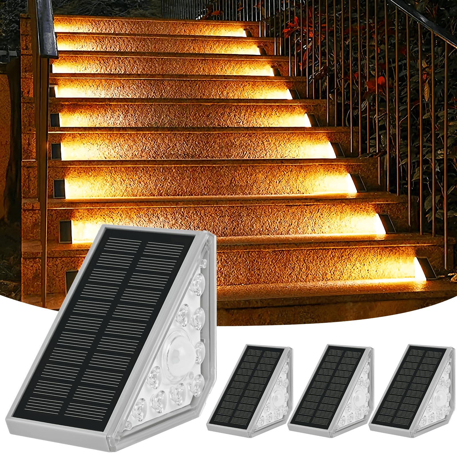 Bellanny 6Pcs Luci Solari da Giardino, 13LEDs Piccolo Faretti Led da Esterno, 3000K Bianco caldo Lampada Solare da Scala, IP65 Impermeabile Fari per Cortile Vialetto Strade Paesaggio Sentieri Terra