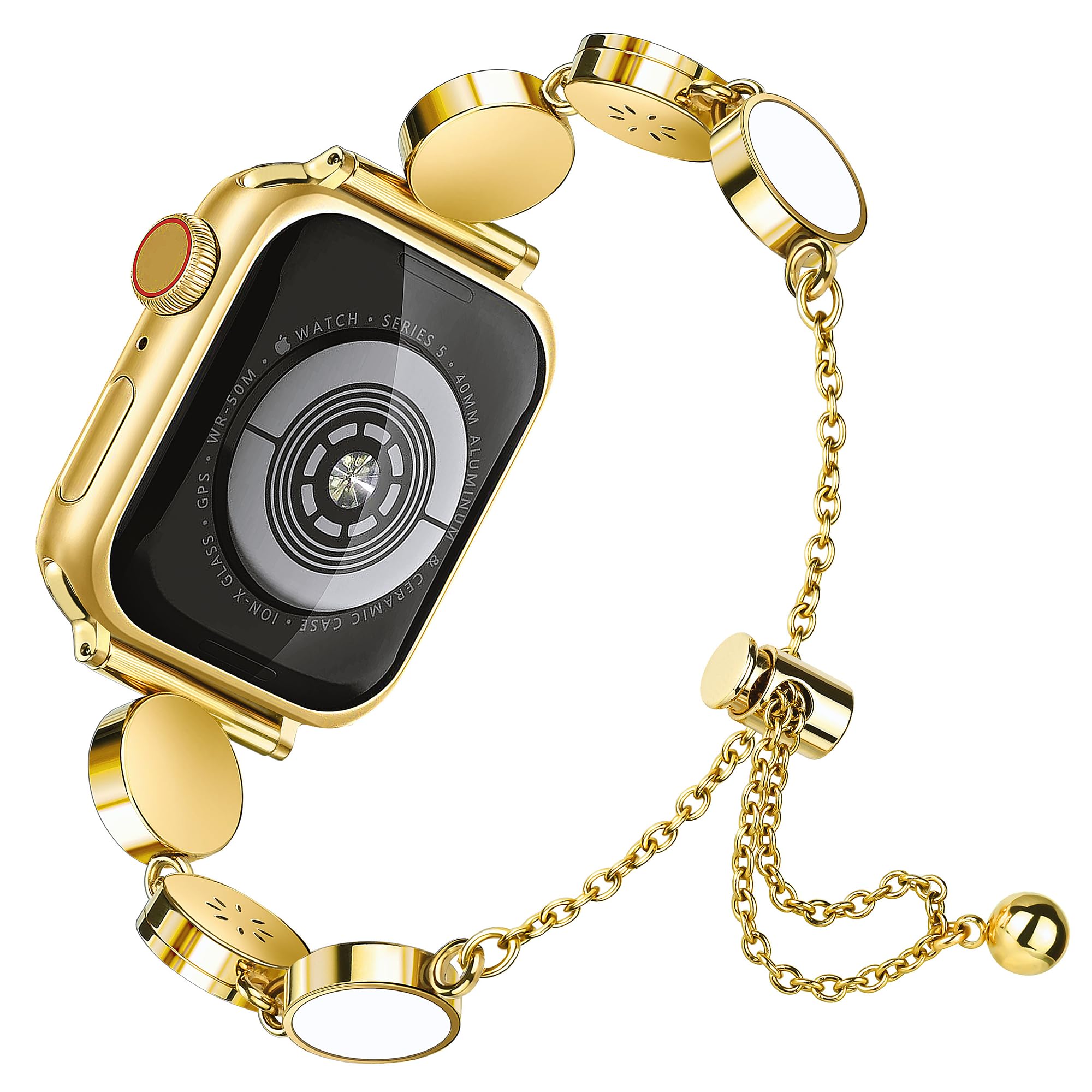 Aniaboho Compatible with Dressy Apple Watch Bands for Women Men 40mm 41mm 38mm, Round Aroma Block Design iWatch Bands Bracelet for Apple Watch Ultra 2 1 SE Series 9 8 7 6 5 4 3 2 1 Band (Gold/White)