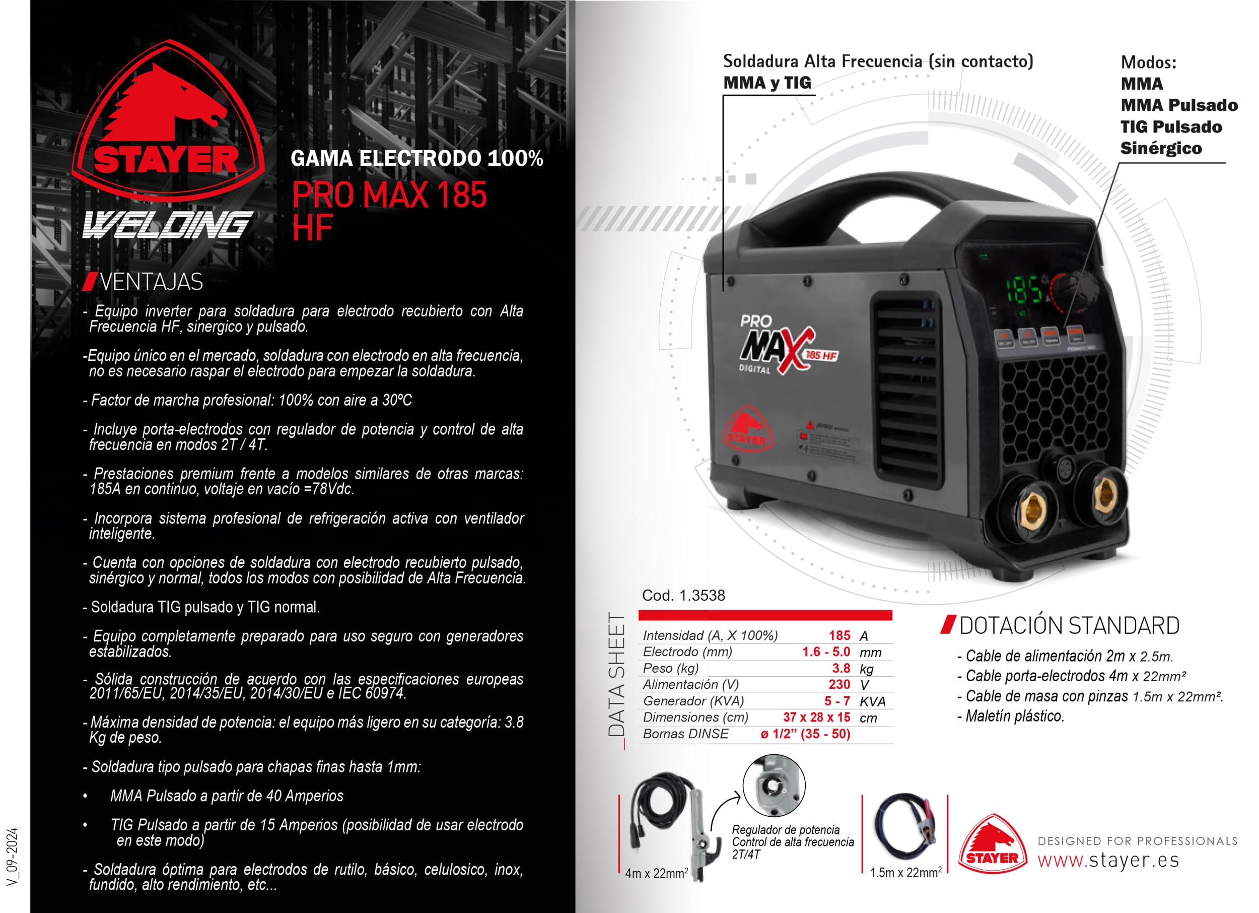 Inverter-Schweißgerät für hochfrequente HF-beschichtete Elektrode, synergistisch und gepulst, mit 185 A. Pro Max 185 HF