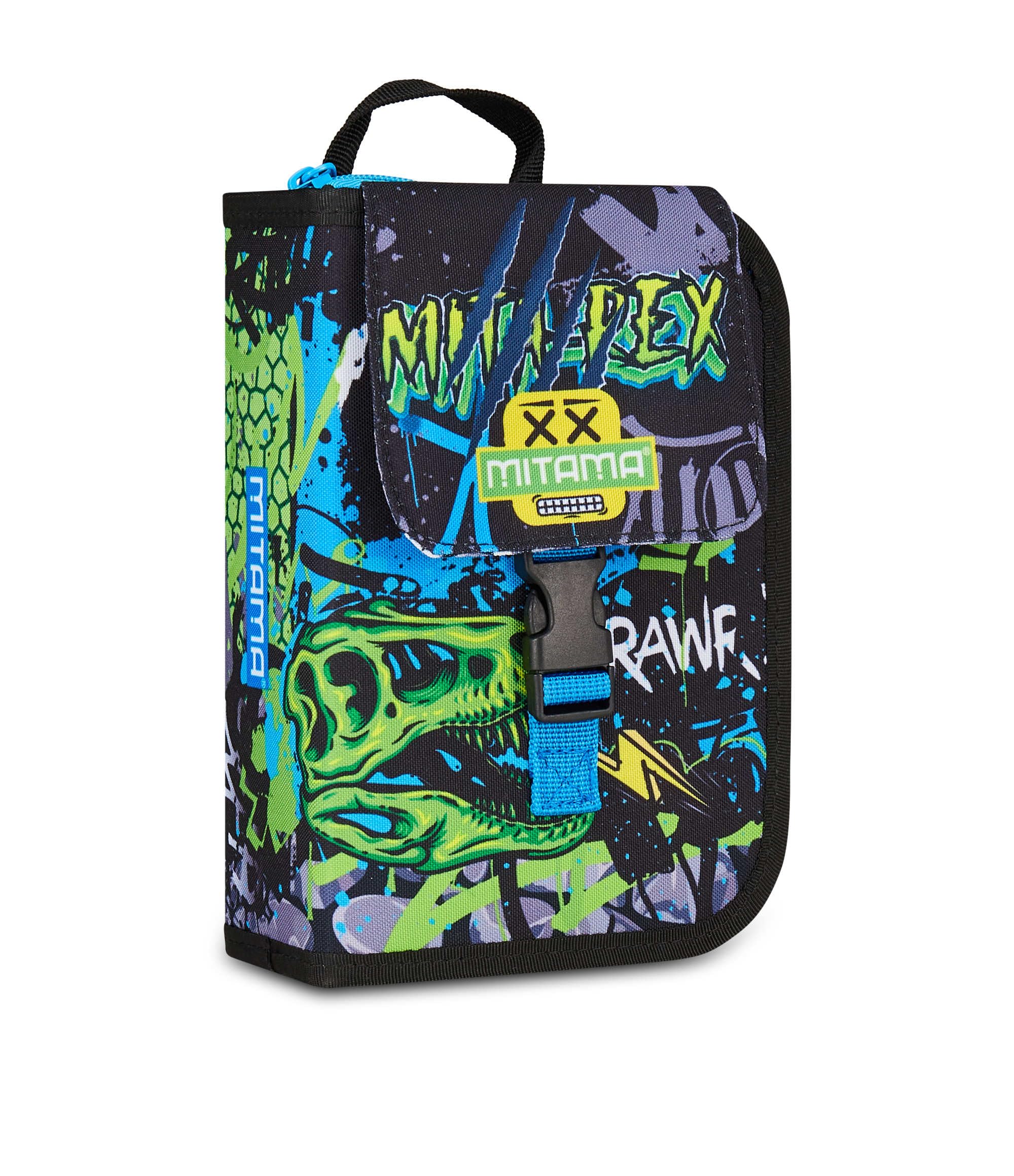 Mitama Astuccio Scuola 4 Zip, Nero, Portapenne Triplo Scomparto Completo Di Penne, Matite, Colori, Accessori Zaino, Scuola Elementare, Bambino