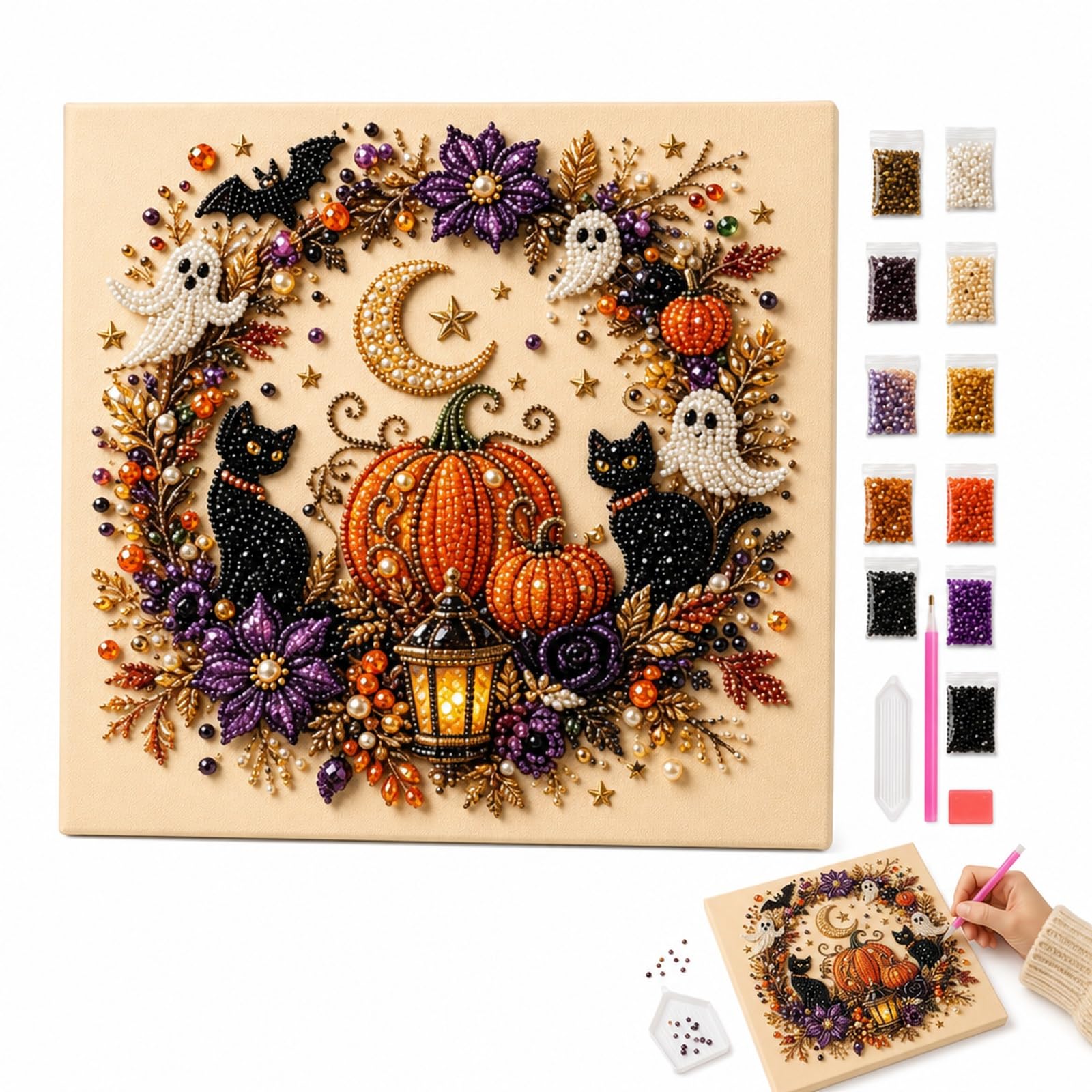 LIMZABE Halloween Diamond Art, Ghost Pearl Art DIY Kit, 20 x 20 cm Framed
