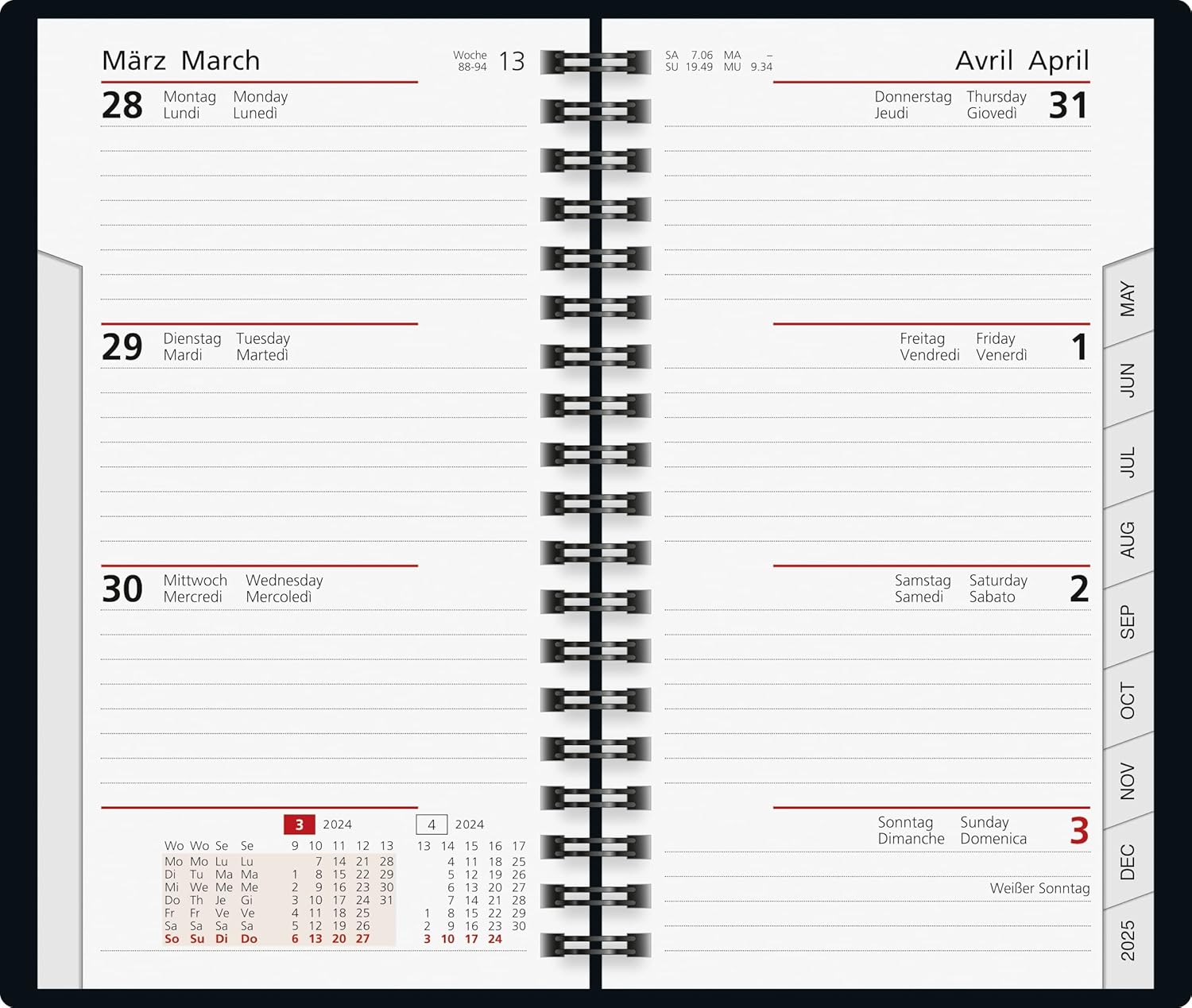 rido/idé Weekly Calendar Model Pocket Planner 2024 2 Pages = 1 Week Sheet Size 8.7 x 15.3 cm Black