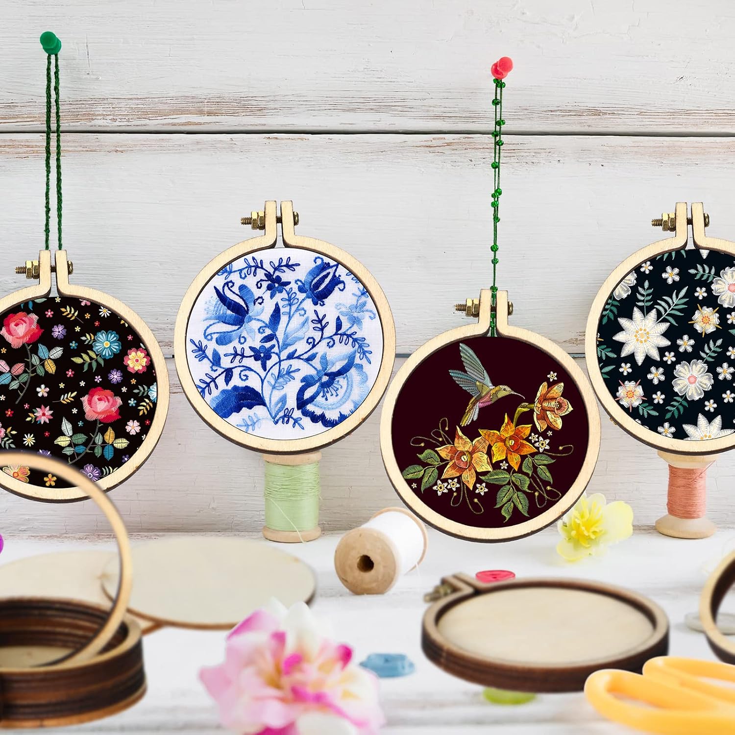 Jetec 20 Pieces Mini Embroidery Hoops Wooden Small Tiny Embroidery Hoops Adjustable Circle Cross Stitch Ring Bulk for Home Ornaments Art Craft Handy Sewing(Classic)