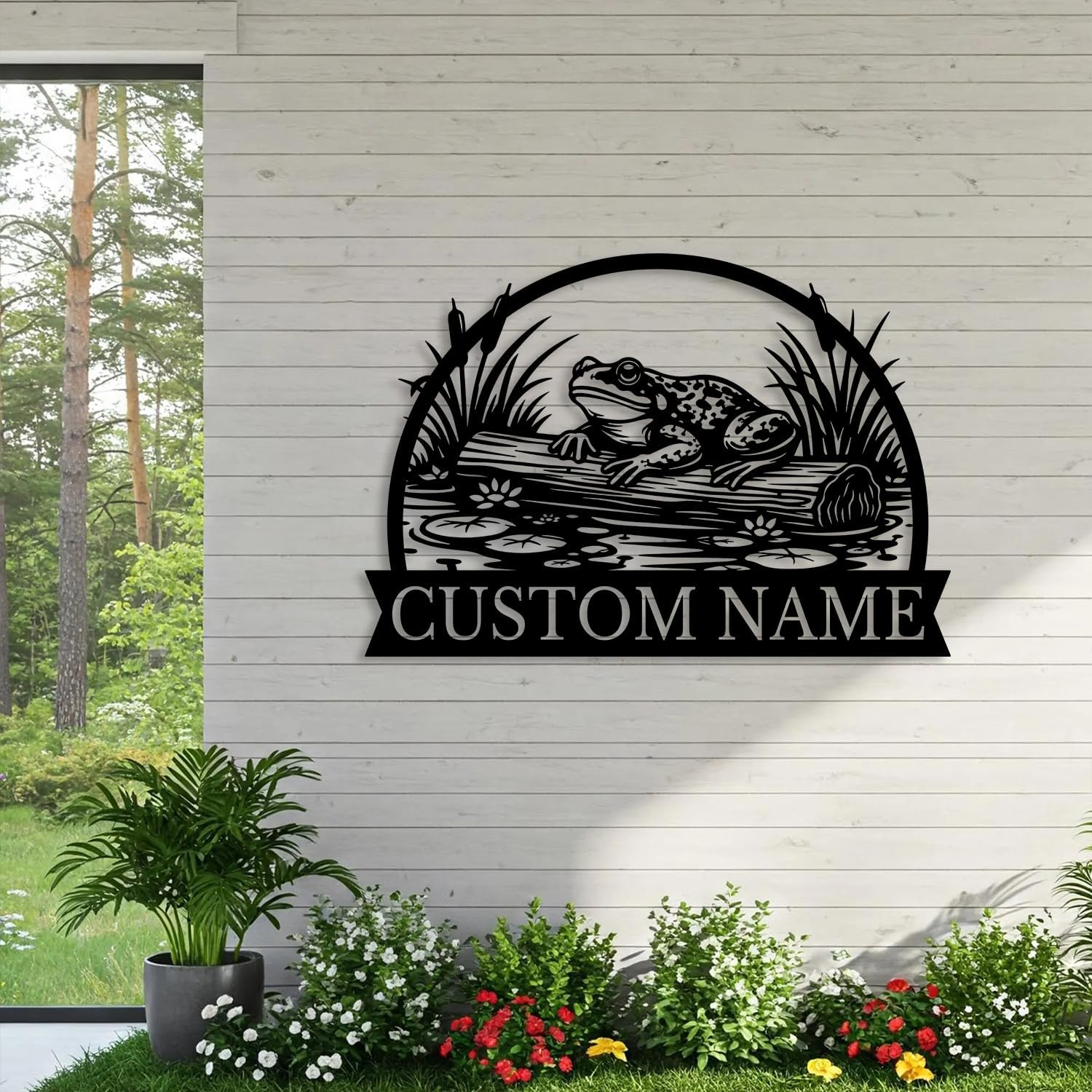 Custom Frog Metal Sign,Personalized Outdoor Garden Wall Art,Meadow Pond Decor,Frog Family Name Sign,Lake House Address Plaque (Style-D)