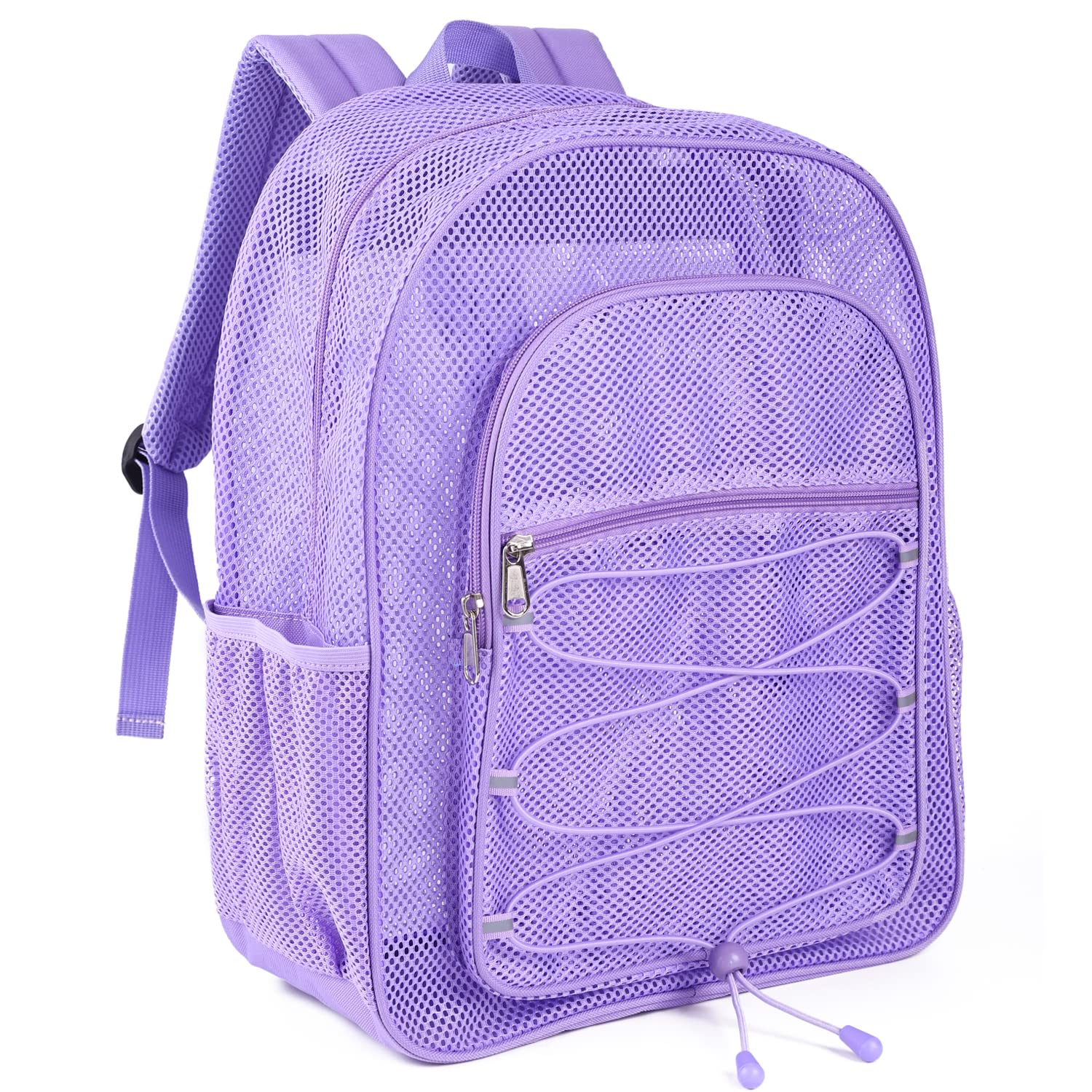 Heavy Duty Mesh Backpack, Semi-transparent Mesh Bookbag, See Through College Backpack with Bungee and Comfort Padded Straps for Commuting, Swimming,