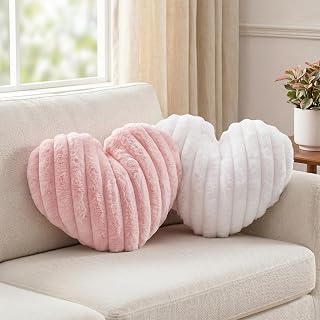 2 Pack Heart Pillow Pink White Cushions Soft Plush Decorative Throw Pill...