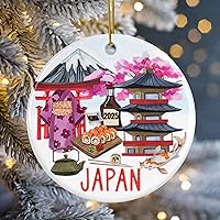 Vista 2 de Japan Cultural Icons Collage Christmas Ornament, 3-Inch Ceramic