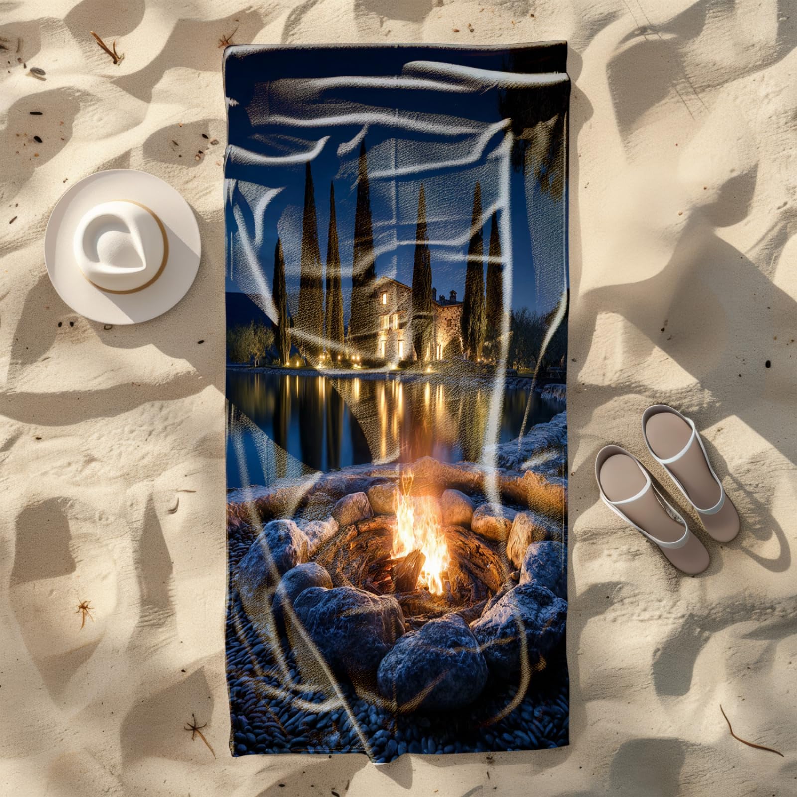 Genérico Toalla Playa 90X180 Fuego Azul Cielo