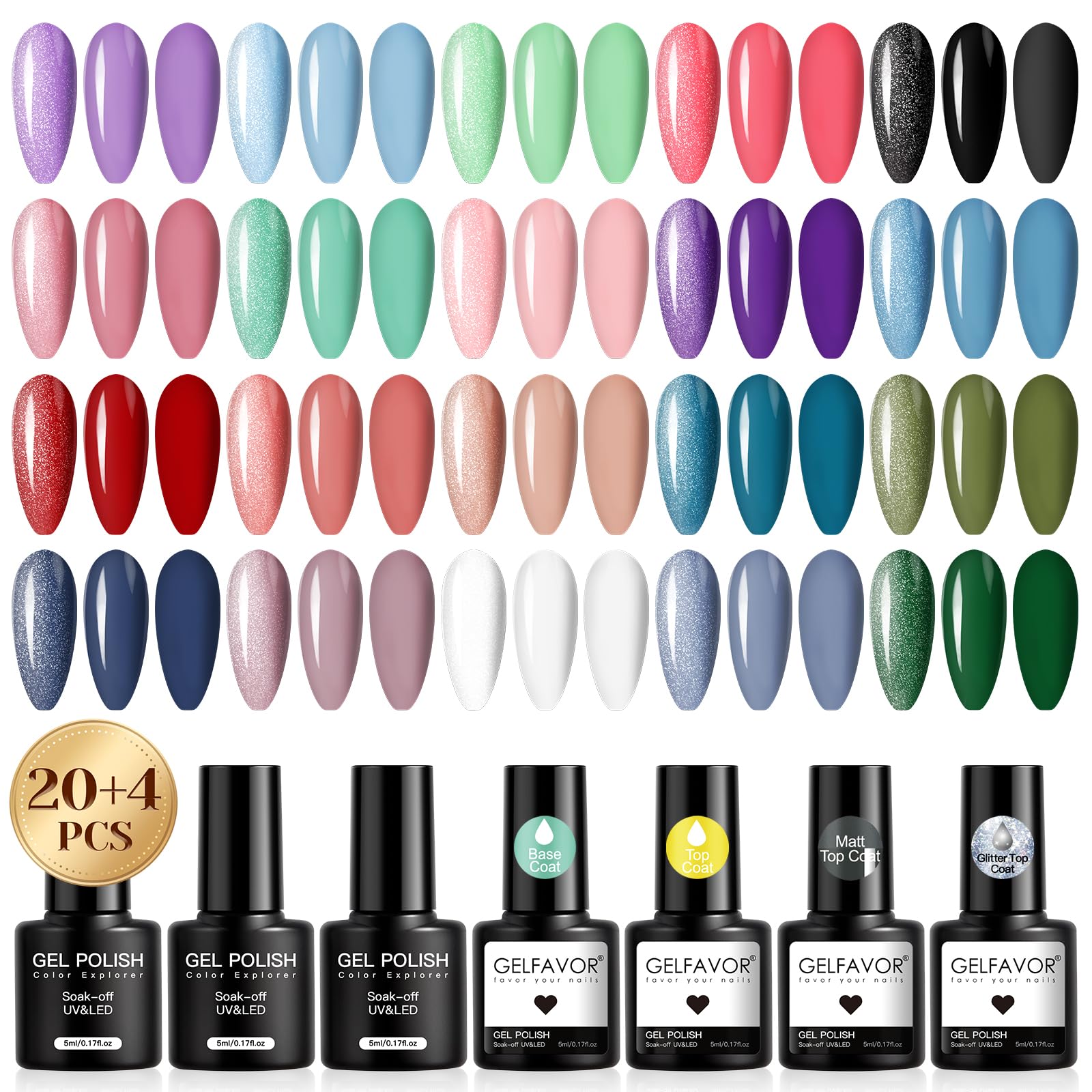 GELFAVOR Esmaltes Semipermanentes Para Uñas, 24 Piezas Mini Violet Bleu Vert Rose Rouge Colores Esmaltes Semipermanente UV LED Pintauñas Semipermanentes Nail Art Manicure Regalo
