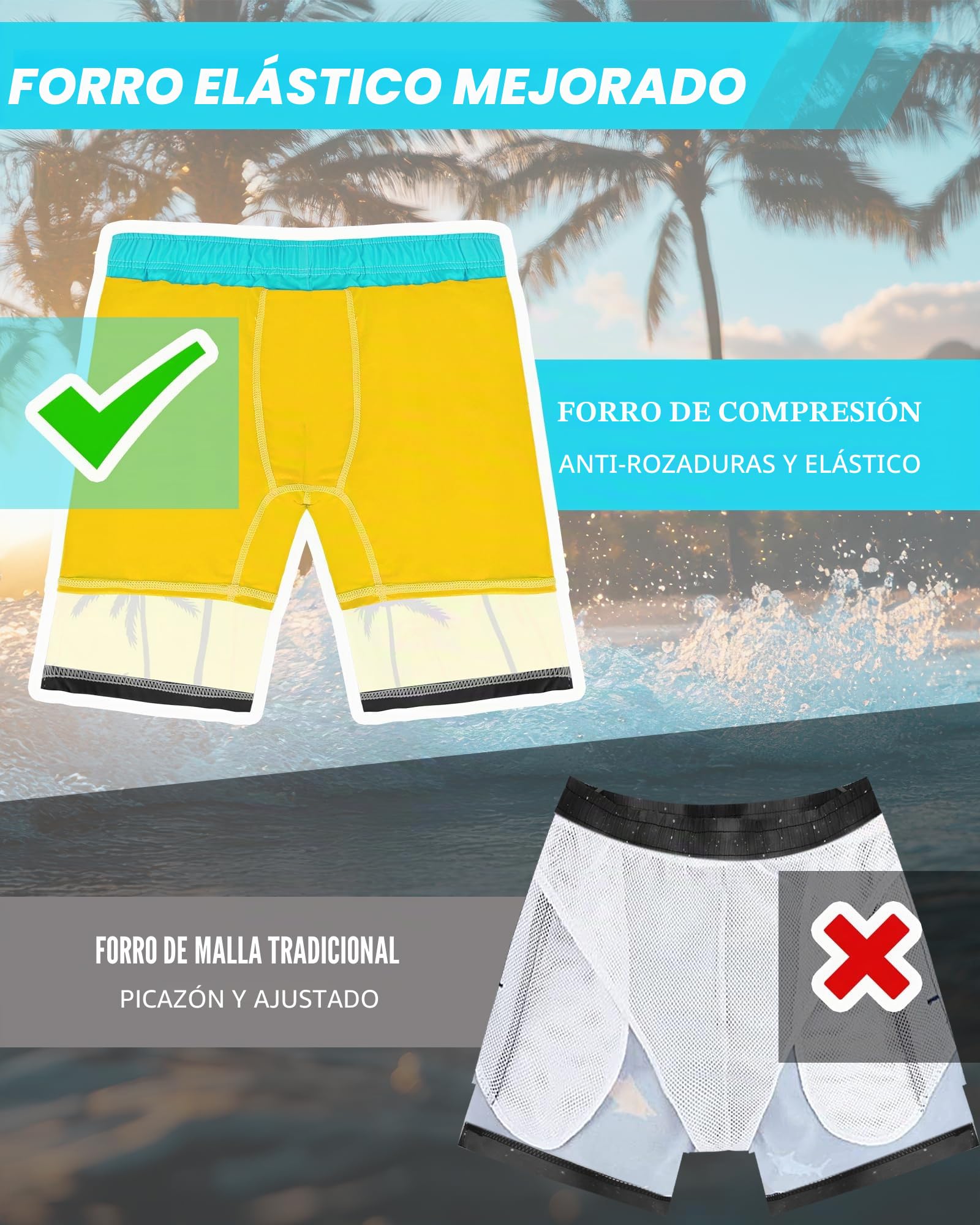 Traje de baño para niños con forro de compresión, pantalones cortos de natación de secado rápido para niños, traje de baño de playa