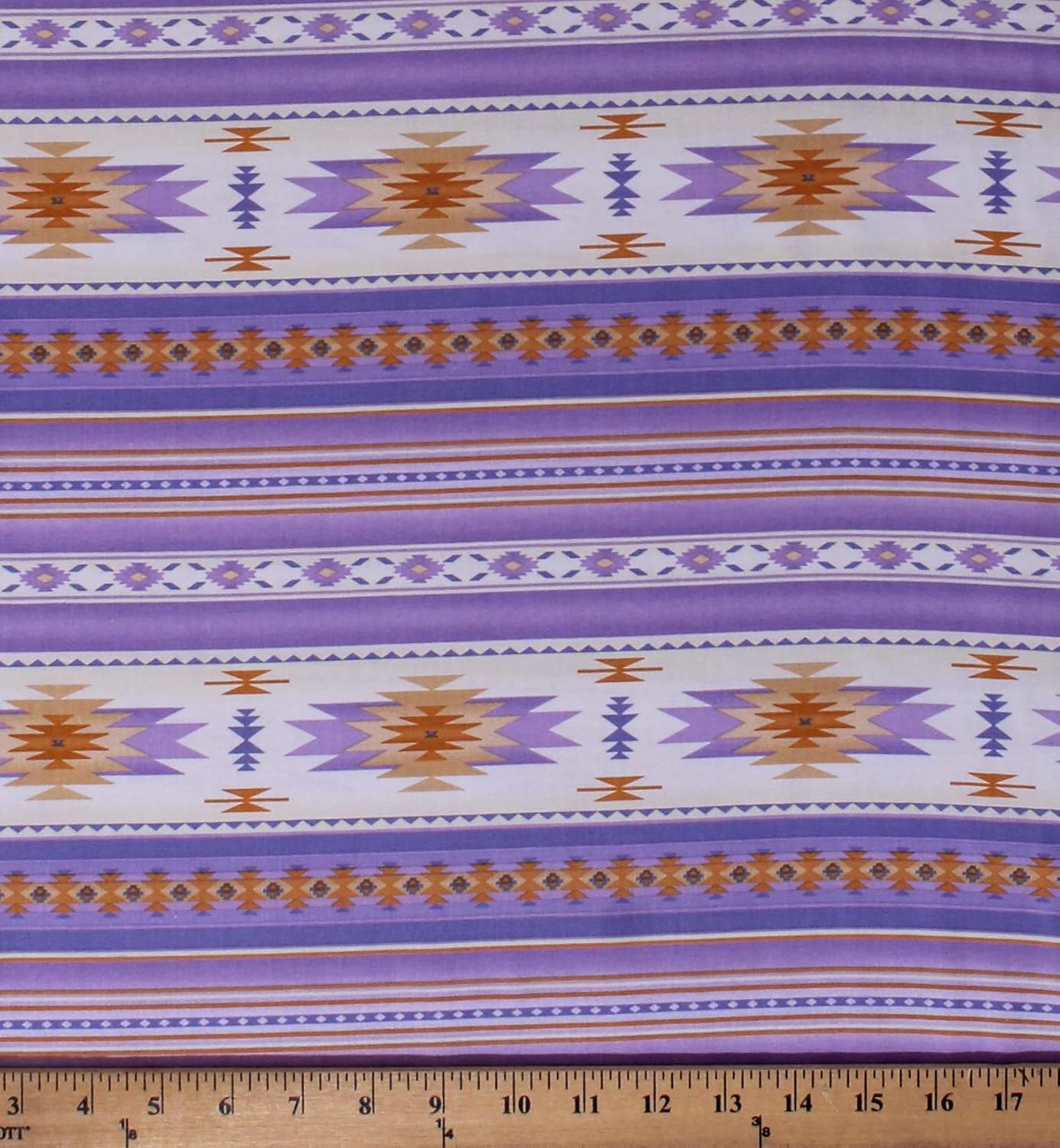 Cotton Southwestern Native American Aztec Tucson 201 Lavender Cream Stripes Southwest Patterned Cotton Fabric Print by The Yard (D471.43)