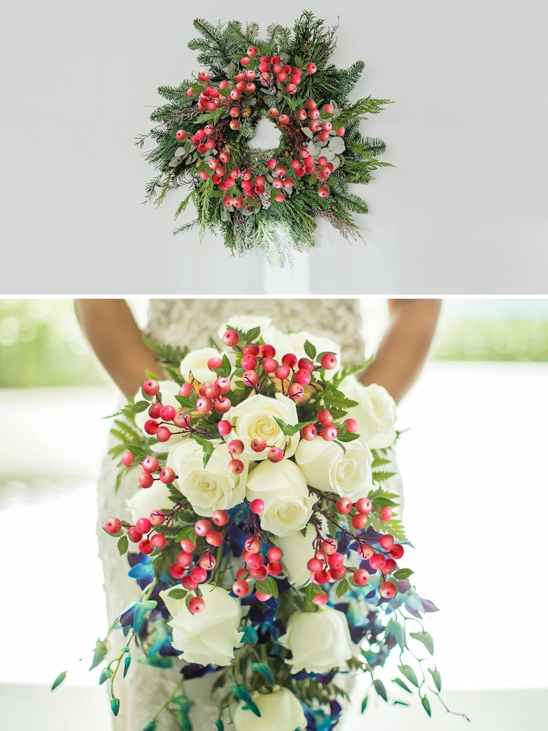 Forlaoers Like Natural 8Pcs 21.6 Inch Pink Faux Berries Fake Berry Branches Artificial Flowers for Home Decor Christmas Decorations Bathroom Wedding Table Centerpieces Vase Fillers