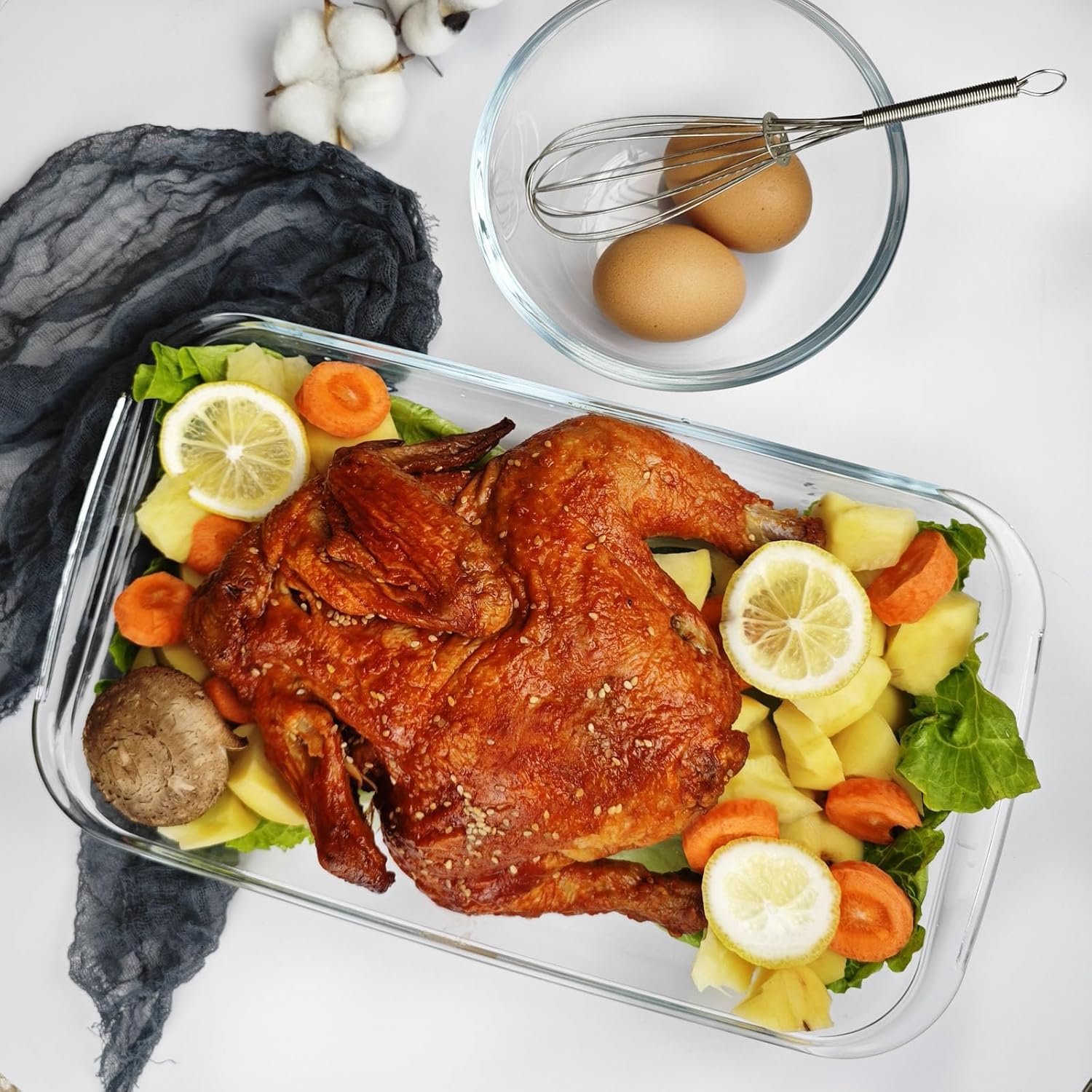 2L Rectangular Glass Baking Dish for Oven, 13.6in x 8in Borosilicate Glass Casserole Dish, Oven Safe Glass Baking Pan