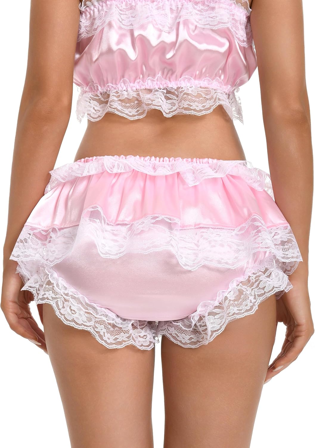 Satini Frilly Lace Sissy Ruffled French Knickers Briefs Lingerie Silky Satin Underwear Panties - Image 4