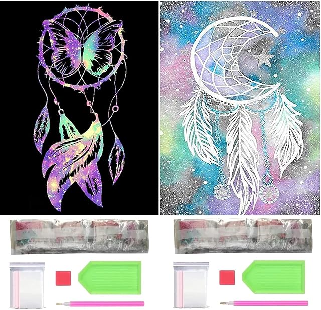 VEGCOO 2 Pack 5D Diamond Painting Kit, DIY Diamond Painting Full Kits Art Full Drill Set for Adults or Kids, Home Wall Decor (Dreamcatcher)