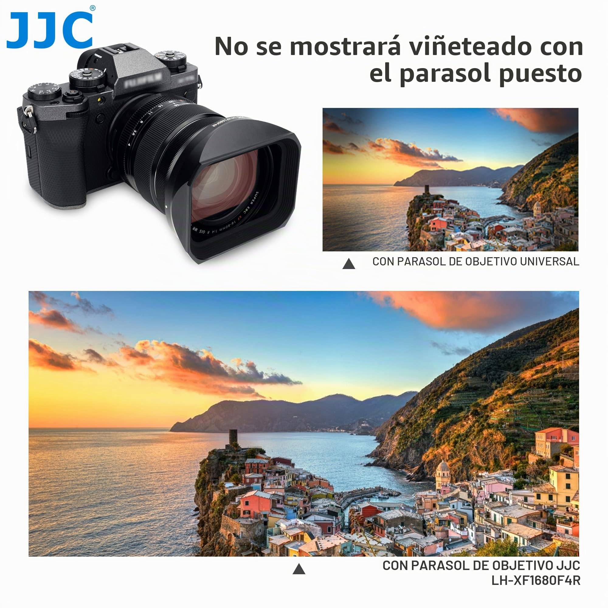 JJC Parasol cuadrado de metal con tapa deslizante para lente Fujifilm XF 16-80 mm f/4 R OIS WR, XF 16-55 mm F2.8 R LM WR II (negro)