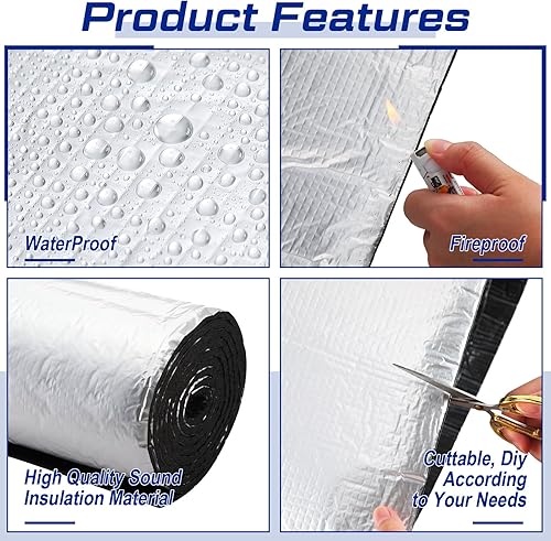 Miniatura 4 de Zhengmy Alfombrilla de Aislamiento Térmico y Acústico para Automóvil de 10.8 Pies Cuadrados 196 Mil con Rodillo de Goma Alfombrilla Insonorizante