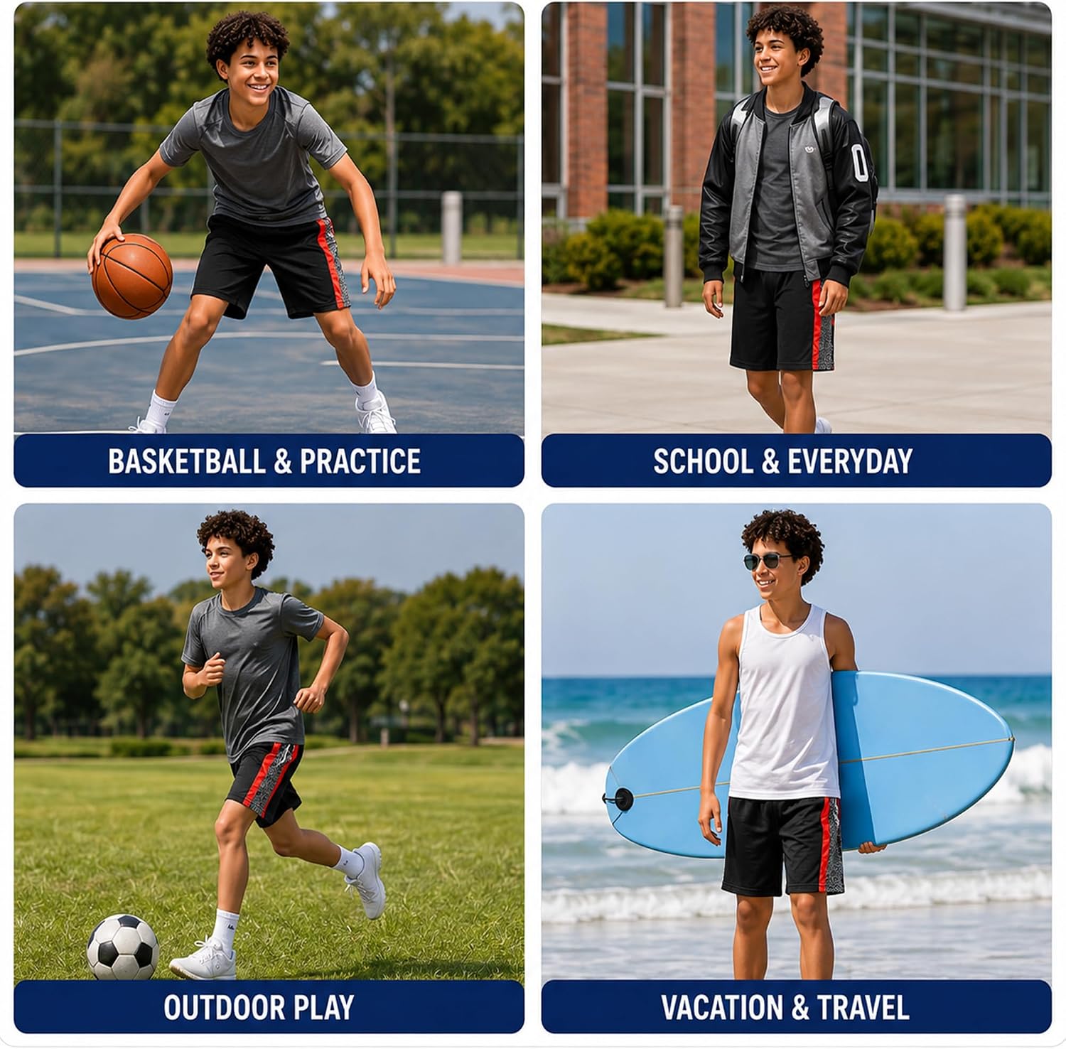 Mad Game Boys Athletic Shorts - 4 Pack Lightweight Moisture Wicking Active Boys Shorts for Basketball Gym with Pockets (8-18)