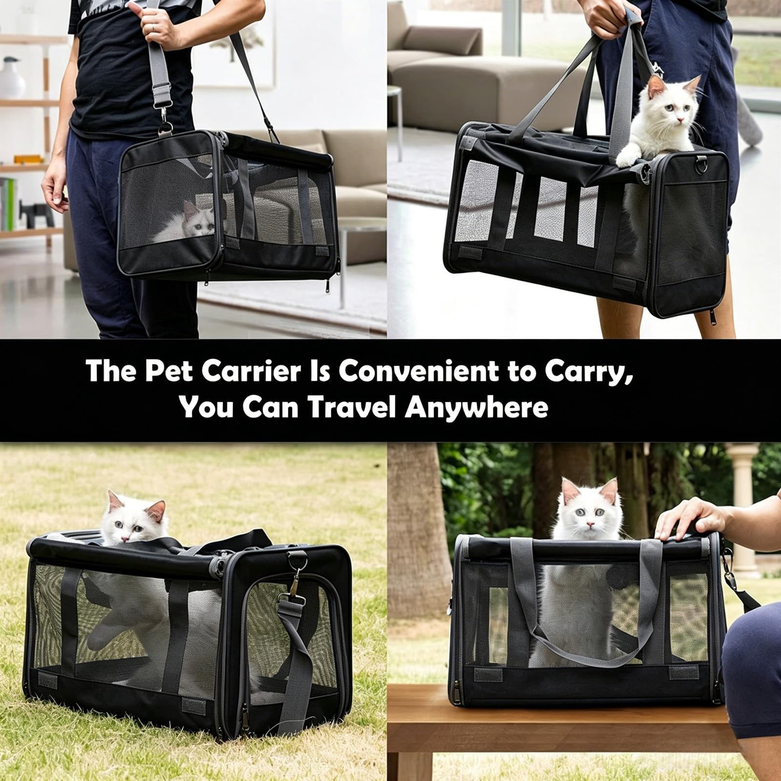 Transportín para Mascotas de poliéster con múltiples Aberturas de ventilación, Ideal para Salidas y Viajes Veterinario, Elegante Bolso para Mascotas