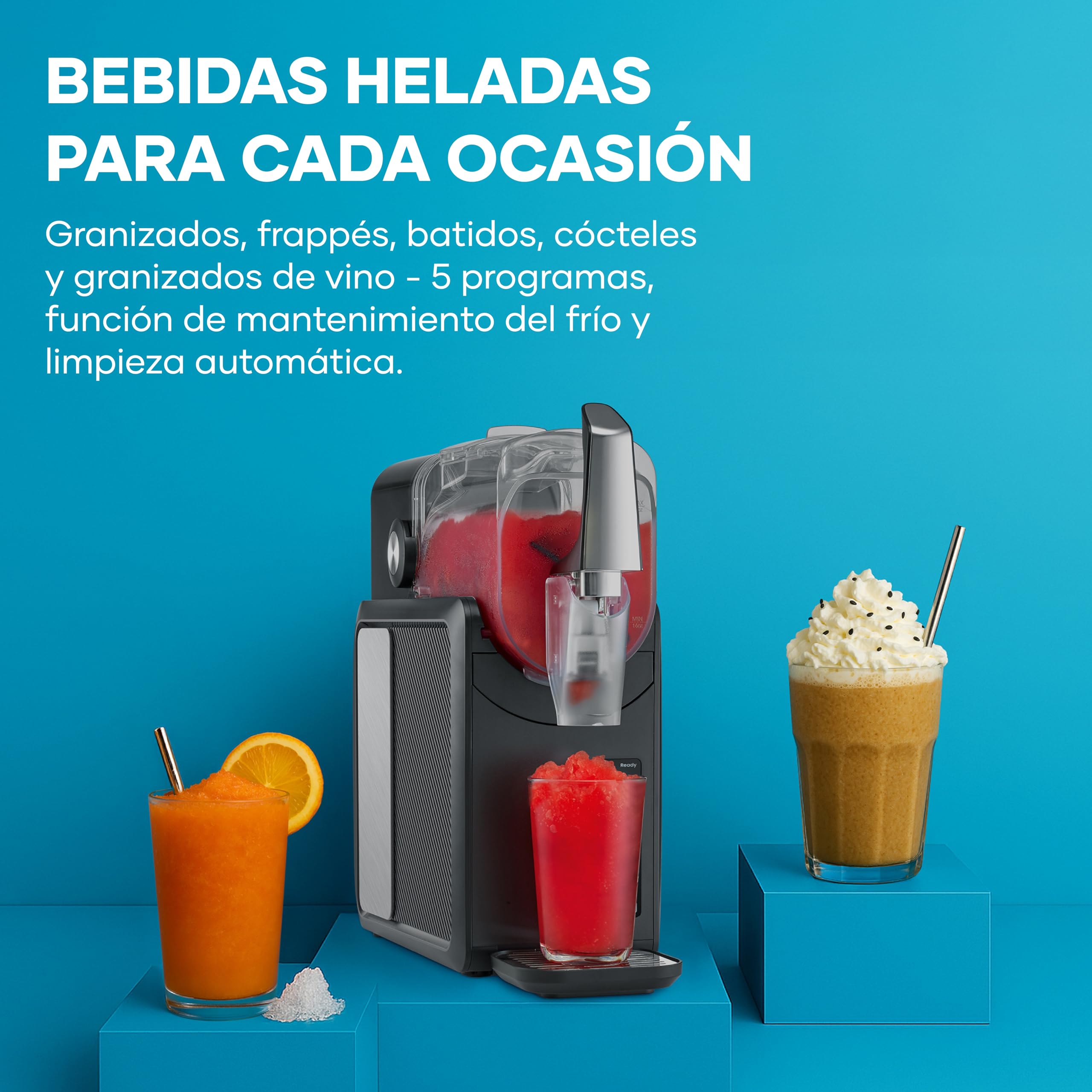 Severin S-Slush, máquina de granizados para uso doméstico, 5 programas, cócteles helados, frappés, batidos, sin hielo, autolimpieza, en solo 15 minutos, 2 l, negro, plateado, acero inoxidable, EZ 9520