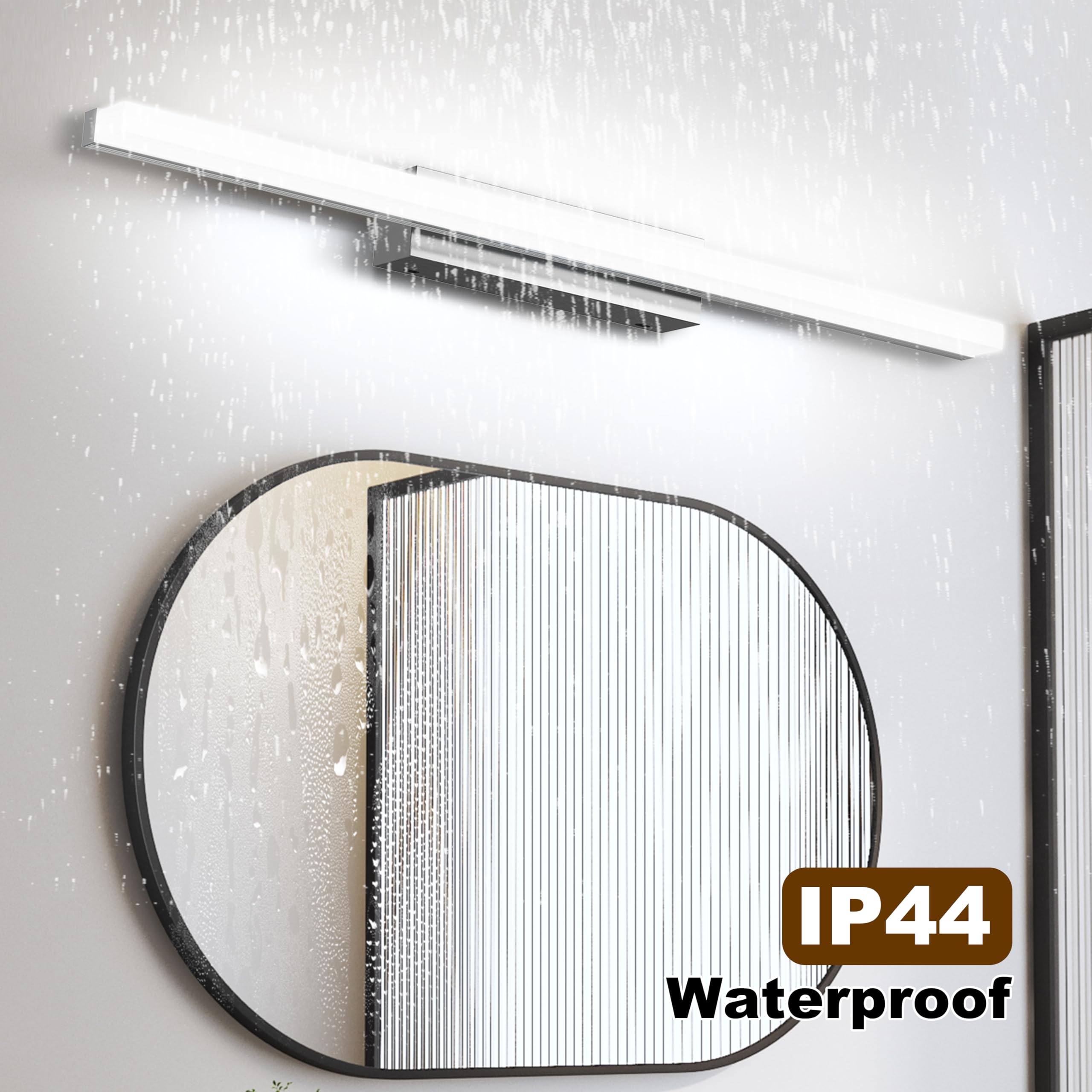 Luce Specchio Bagno Led, 60CM Luce per Specchio Bagno IP44 Freddo 6000K Led del, 10W luminosa Lampada Armadio Illuminazione Impermeabile Argento