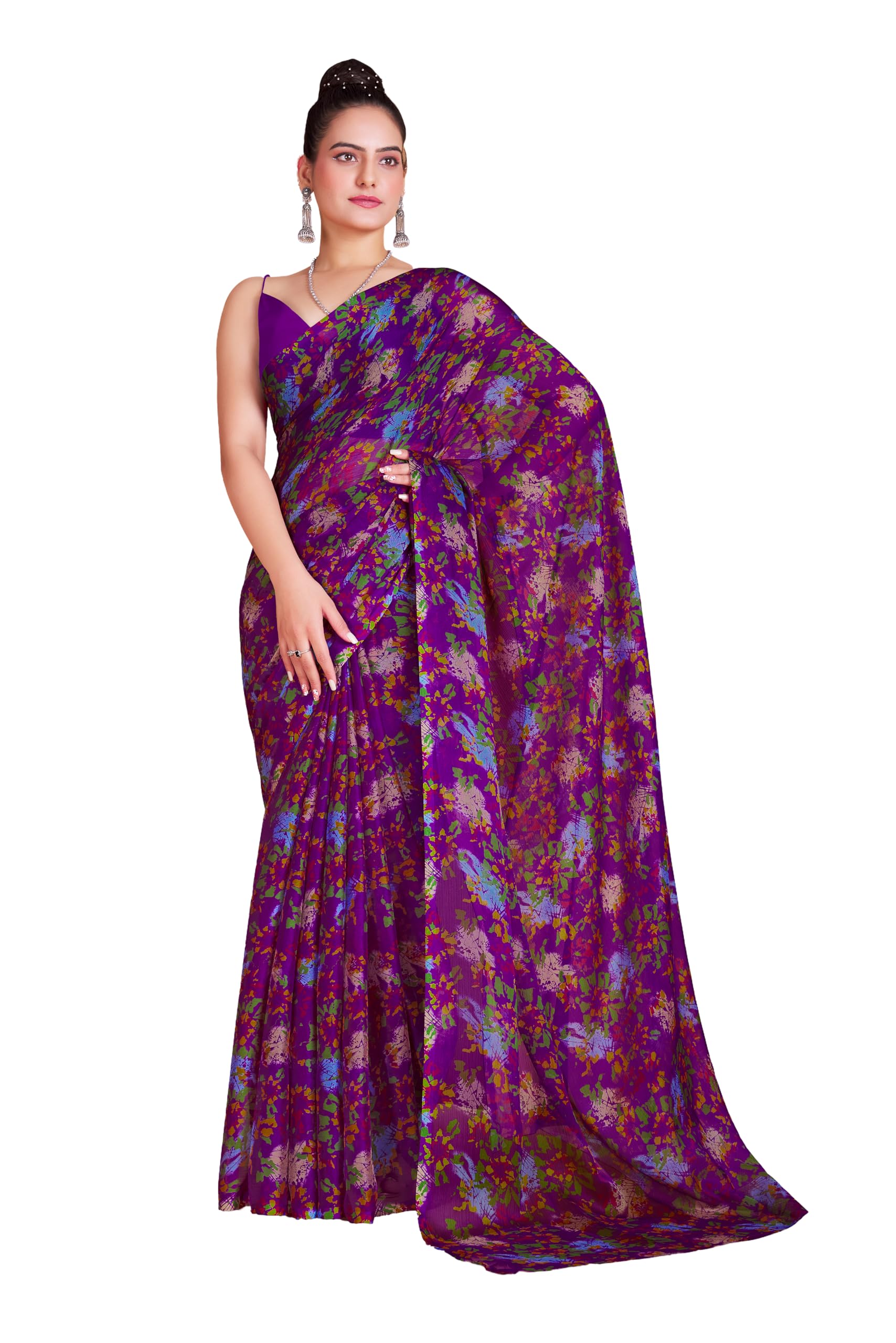 Garden Vareli Chiffon Floral Print Saree-image-40