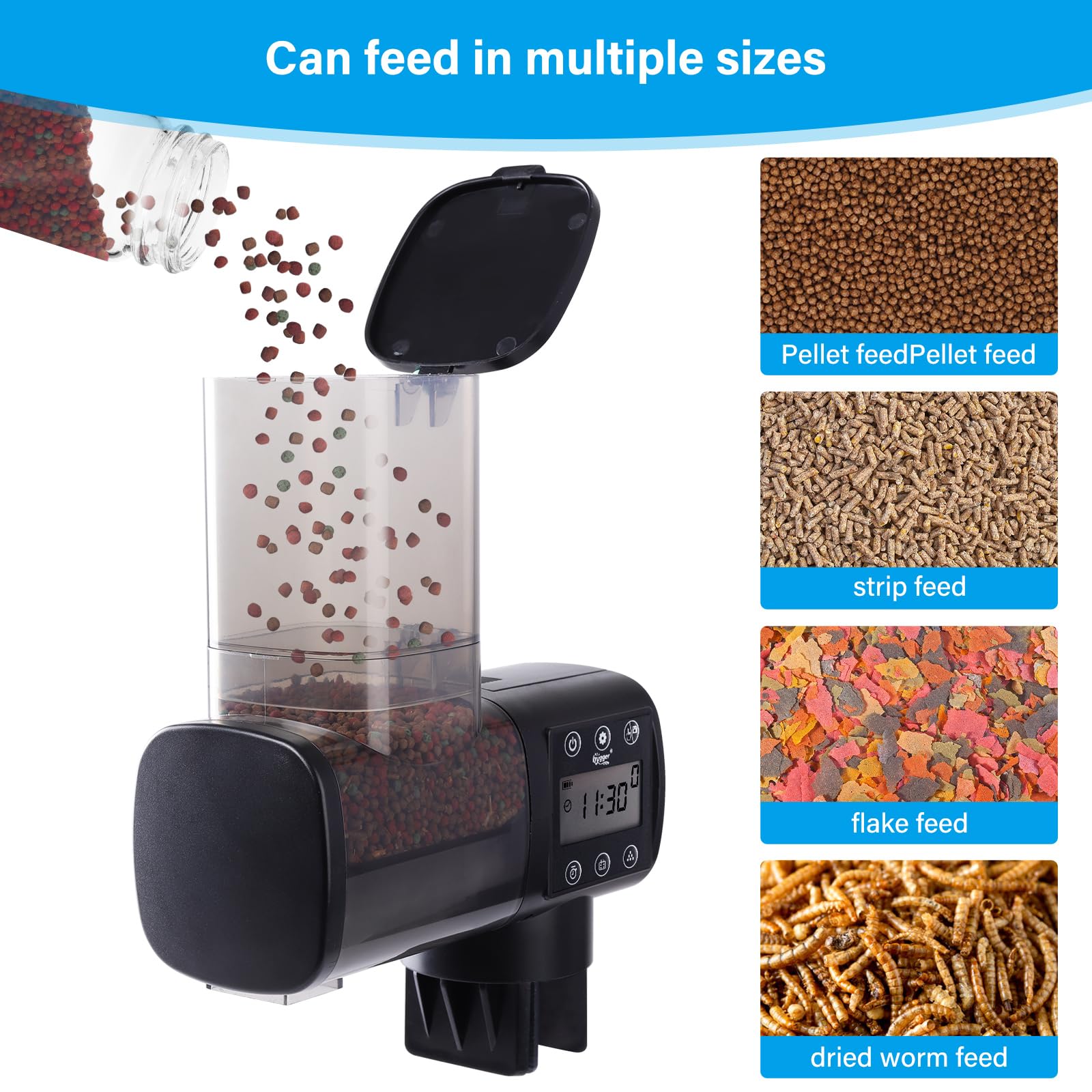 hygger Mangeoire automatique pour poissons pour aquarium, distributeur automatique avec écran LCD et anneau d'alimentation, mangeoire automatique anti-humidité avec minuterie, alimentation de vacances
