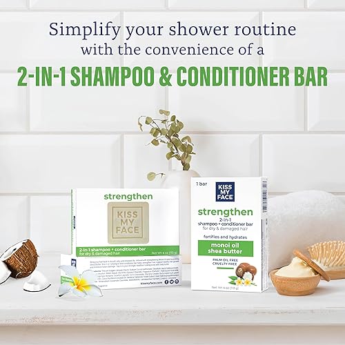 Miniatura 4 de Kiss My Face Strengthen - Barra de champú  acondicionador 2 en 1 sin aceite de palma sin crueldad animal champú y acondicionador para cabello seco y