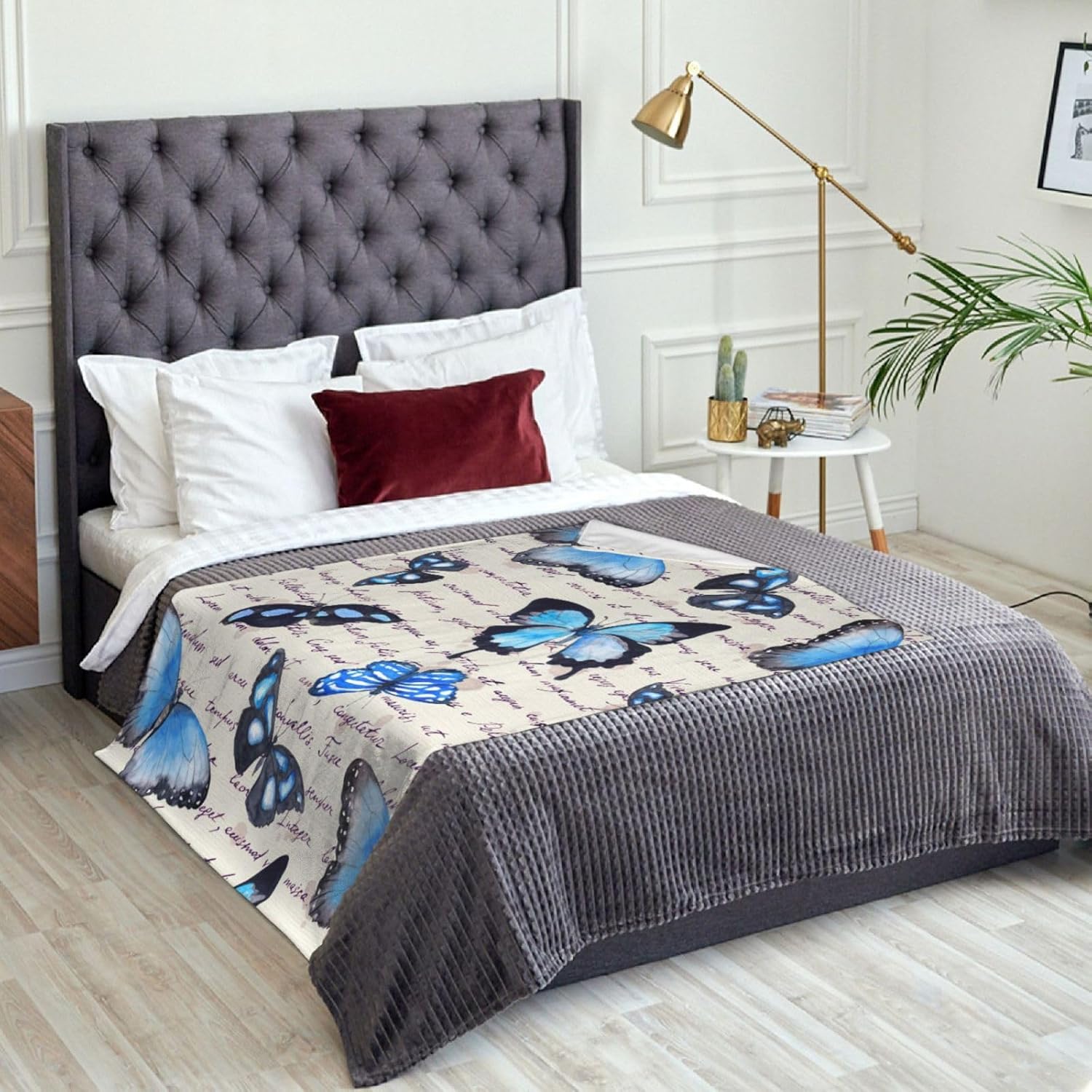 Vintage Butterfly Blue Blanket Soft Lightweight Throw Blankets Cozy Flannel Bed Throws for Sofa Couch Travel Home Room Bedroom Decor Gifts for Boys Girls Kids Adults 60"x50" - Image 4