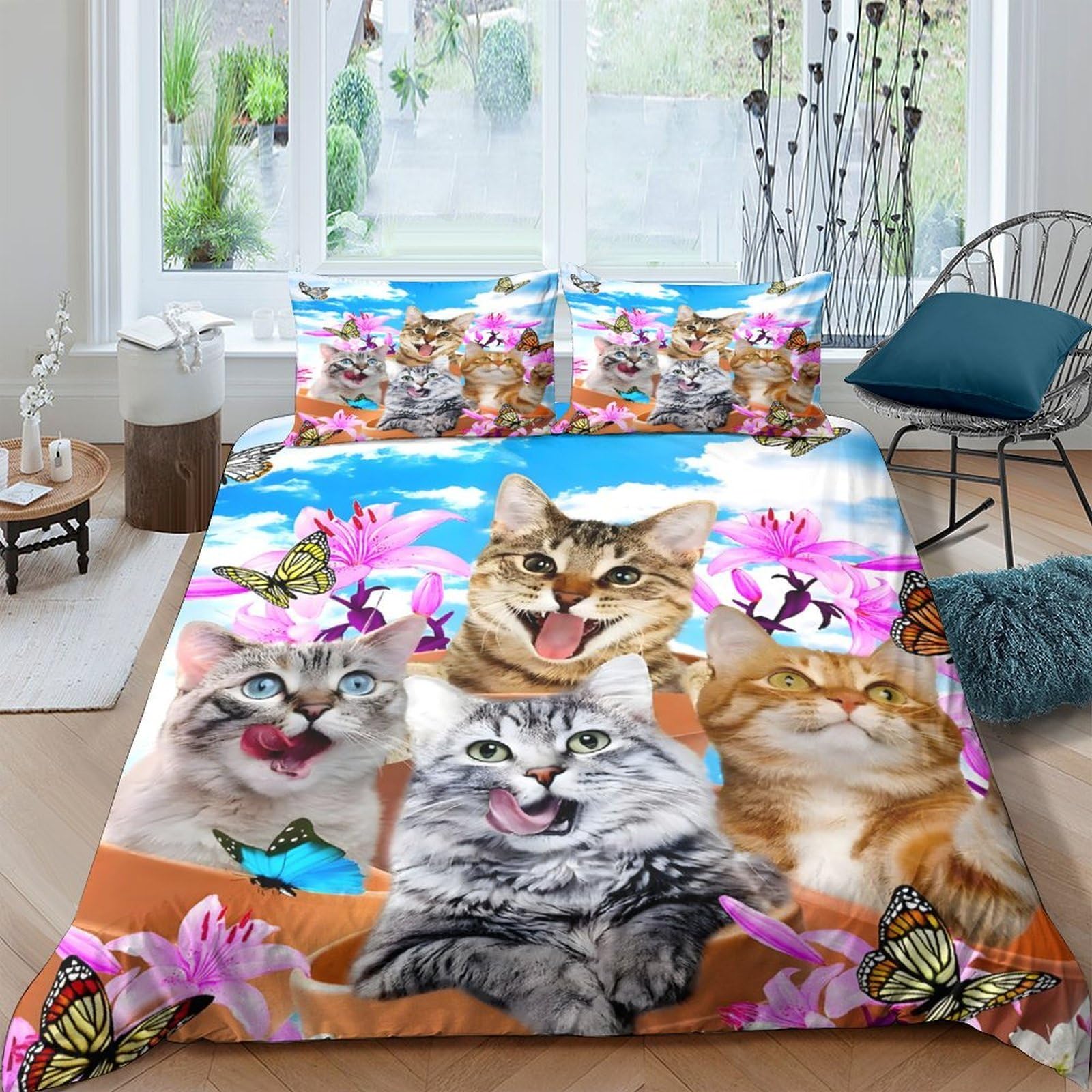 Ctjqhvkz Style-8 3D Printed Cat Blossom Fitted Sheet Microfiber Soft Floral Bed Cover For Bedroom Guest Room Decor Easy Care Single（135X200cm）