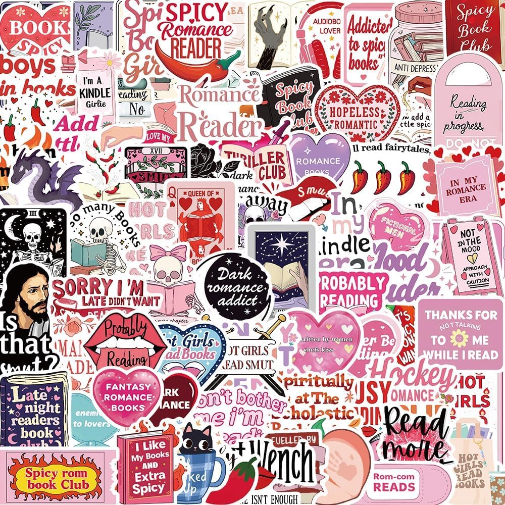 50 Pcs Spicy Bookish Stickers for Kindle and Laptops – Romance-Themed Vinyl Decals, Perfect Bookish Gifts for Adults and Kids.